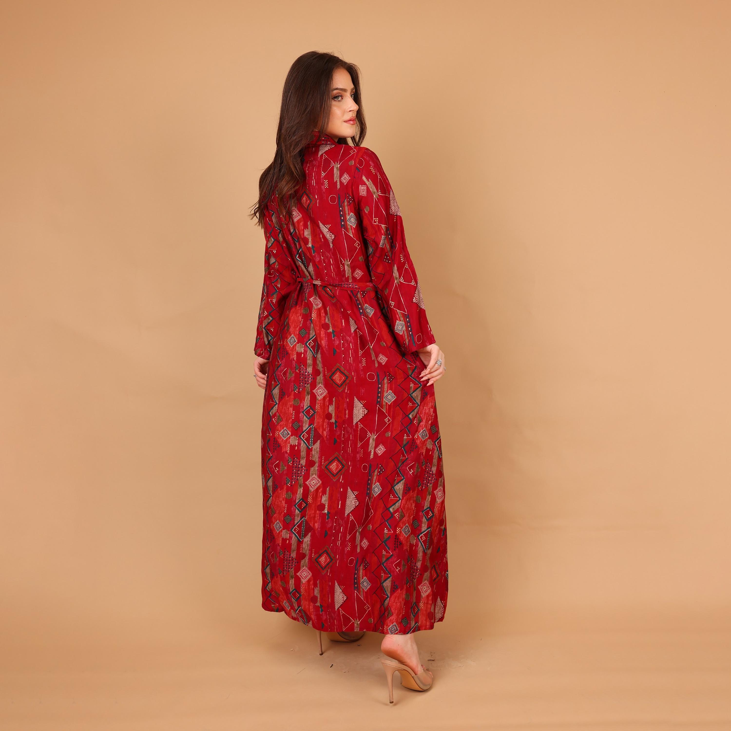 IKKXA Geometric Print & Beaded Collared Women's Shirt Style Jalabiya-women-arabicclothing-jalabiyas-image-5