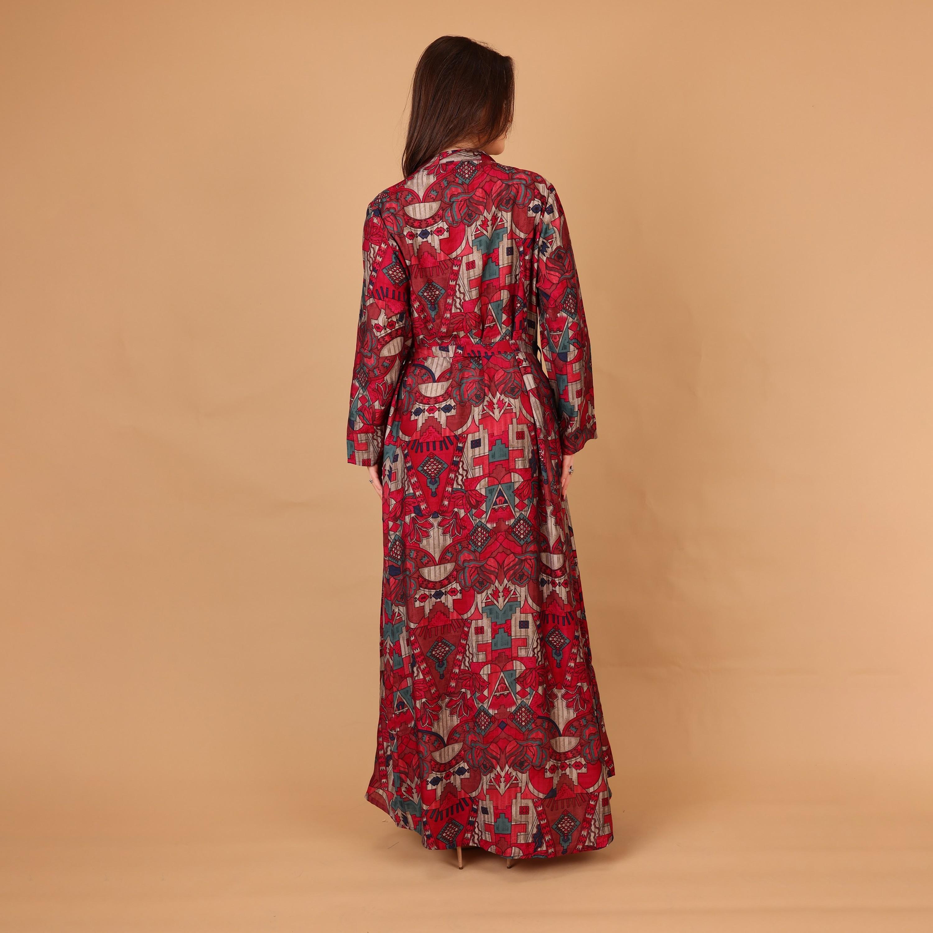 IKKXA Geometric Print & Beaded Mandarin Collar Women's Fit and Flared Jalabiya-women-arabicclothing-jalabiyas-image-5