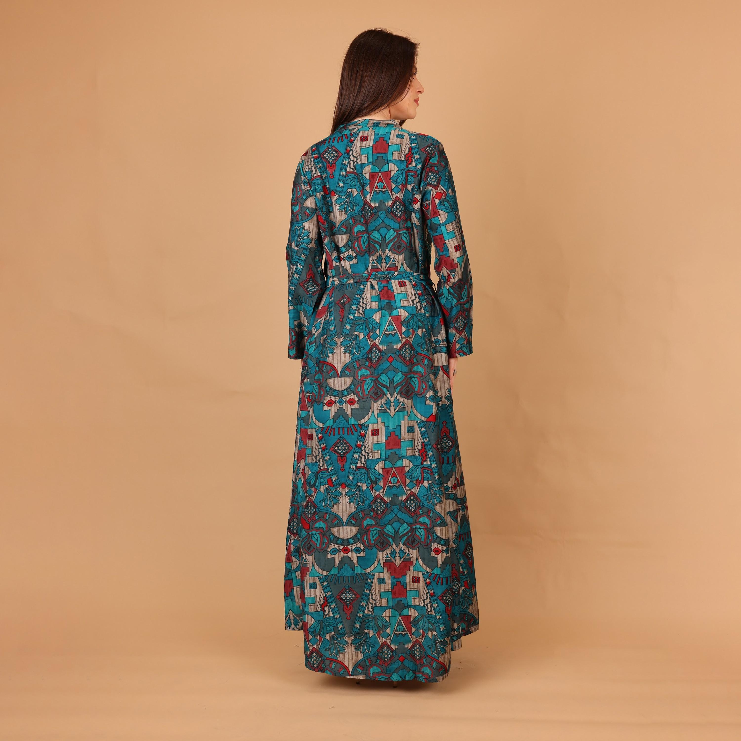 IKKXA Geometric Print & Beaded Mandarin Collar Women's Fit and Flared Jalabiya-women-arabicclothing-jalabiyas-image-5