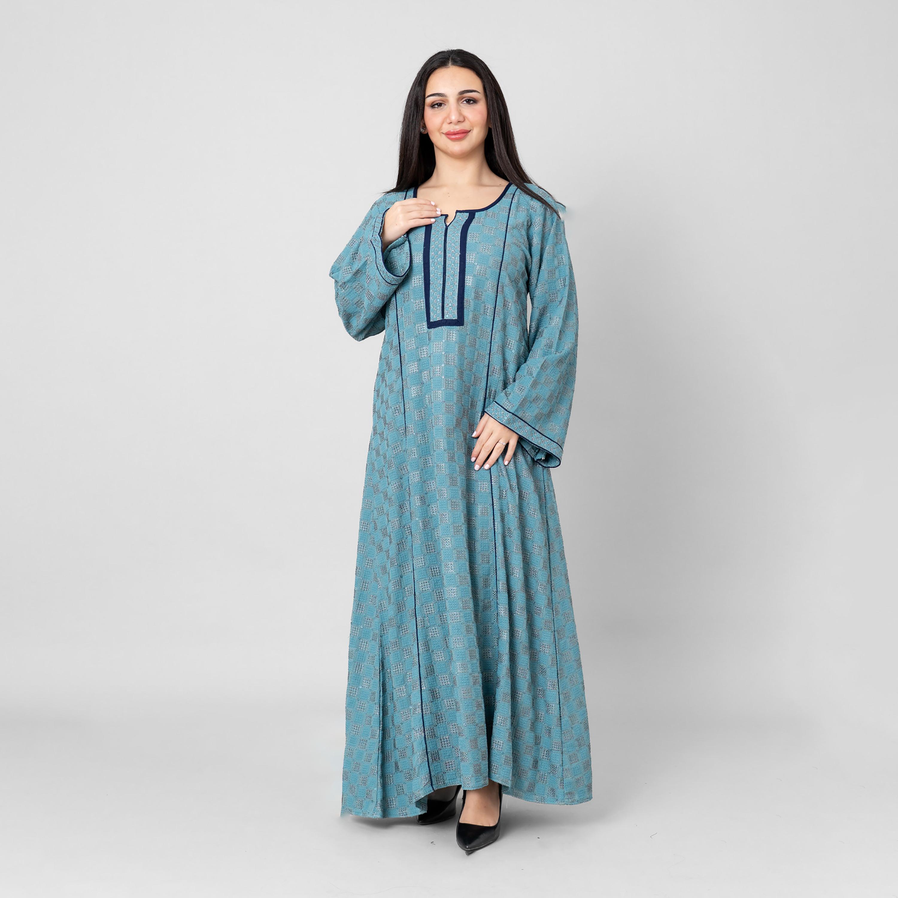 جلابية سهرة نسائية بأكمام "فليرد" واسعة وتطريز "جيوميتريك" من إككسا-women-arabicclothing-jalabiyas-image-1