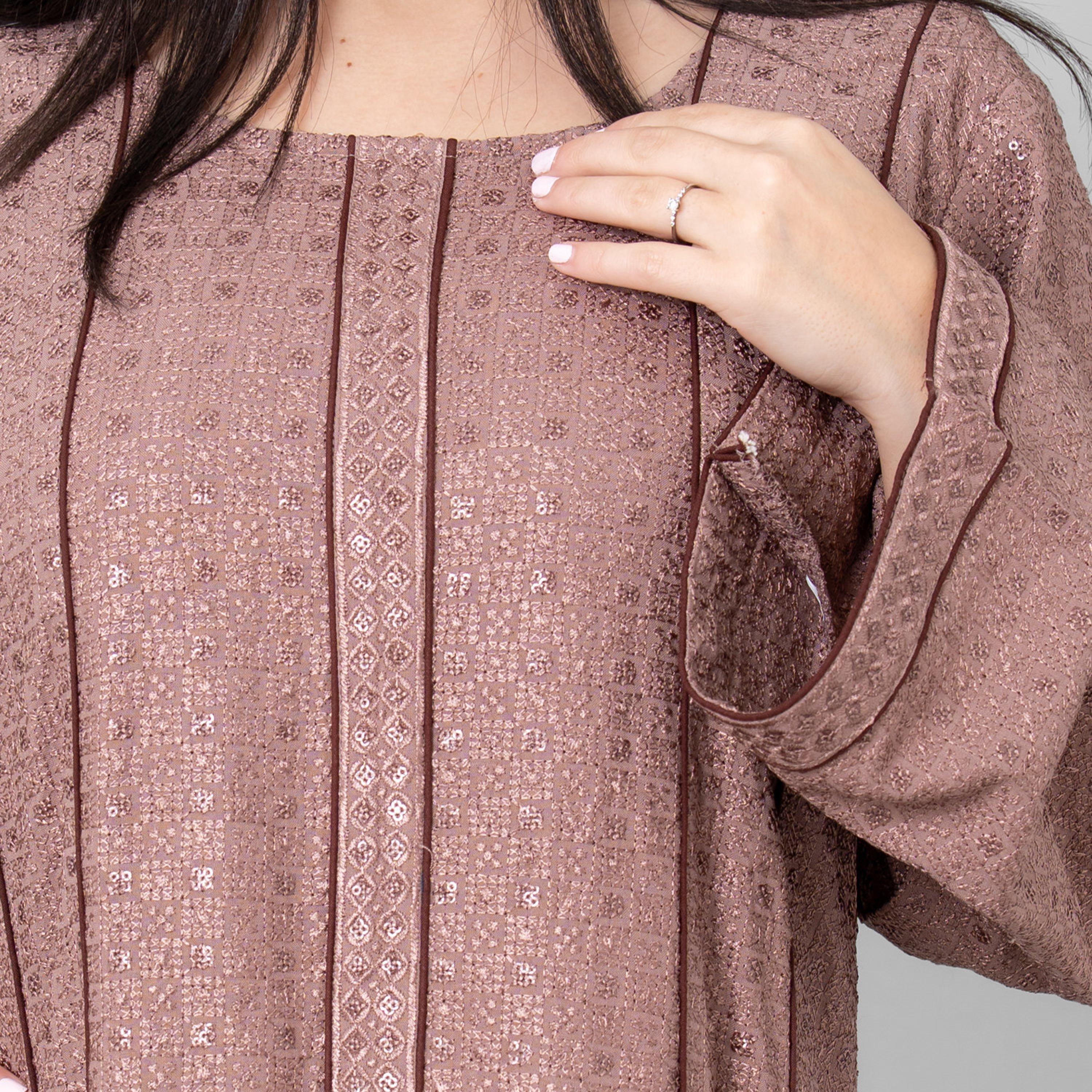 جلابية سهرة نسائية بأكمام واسعة ومطرزة ومزينة بالترتر من إككسا-women-arabicclothing-jalabiyas-image-2