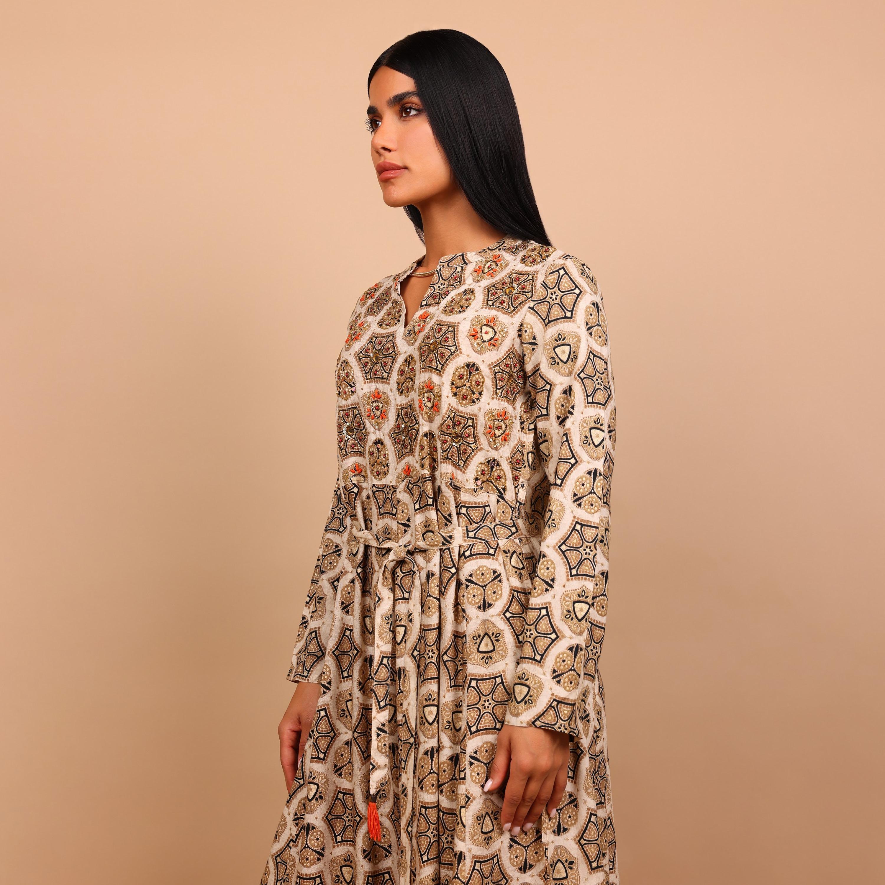 IKKXA Geometric Print Women's Fit and Flared Jalabiya-women-arabicclothing-jalabiyas-image-3