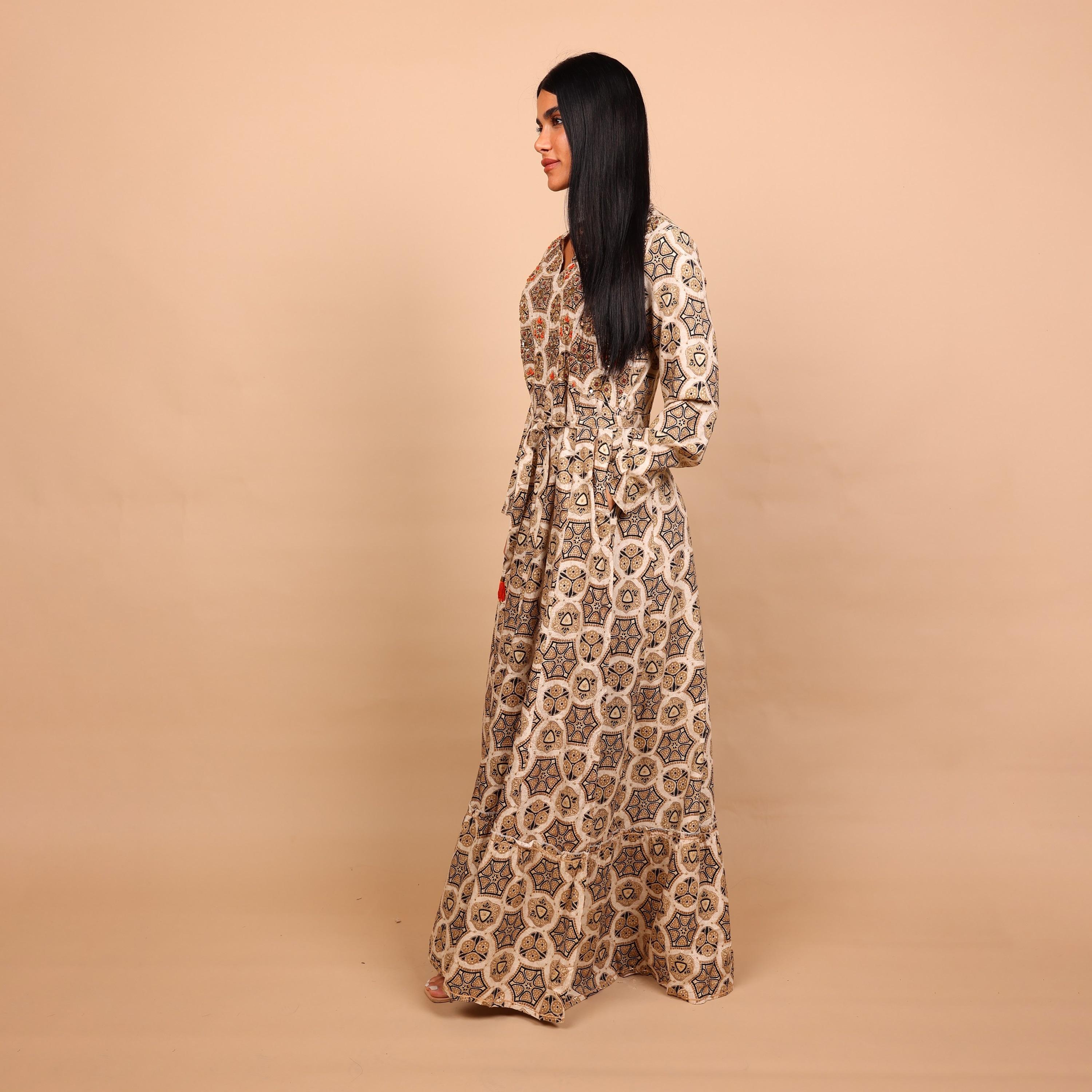 IKKXA Geometric Print Women's Fit and Flared Jalabiya-women-arabicclothing-jalabiyas-image-4