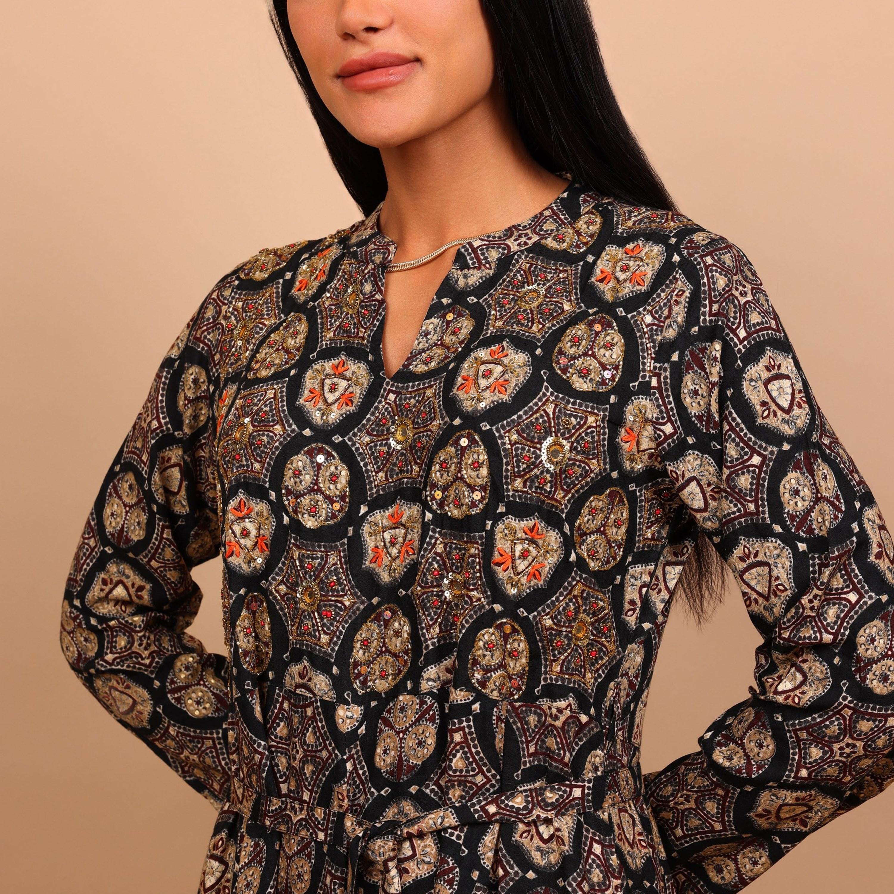 IKKXA Geometric Print Women's Fit and Flared Jalabiya-women-arabicclothing-jalabiyas-image-3