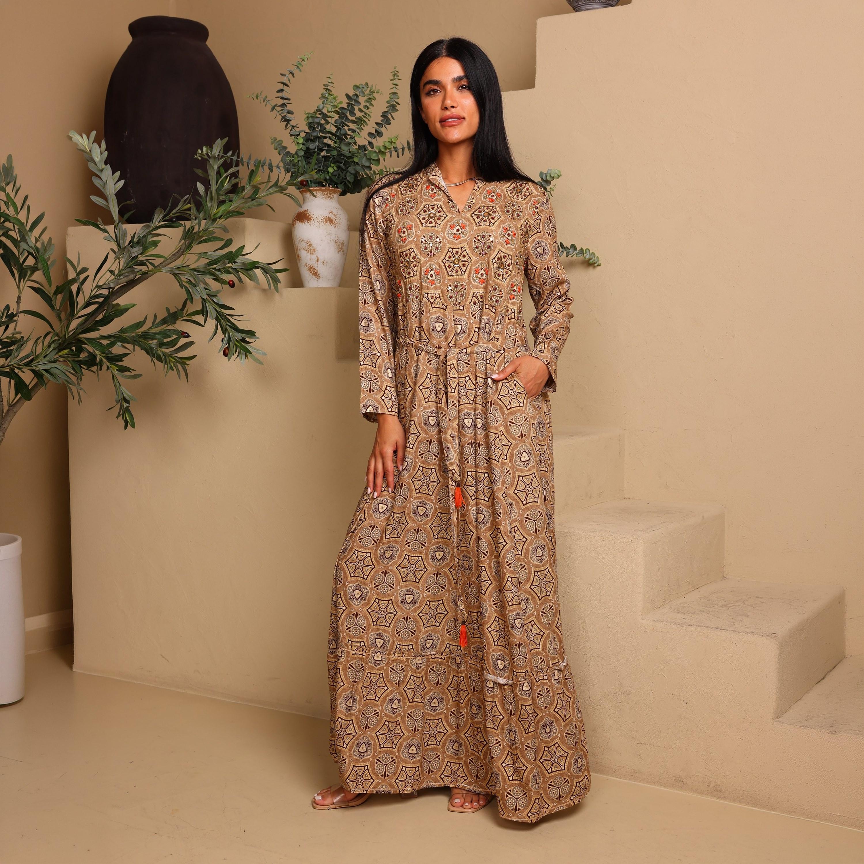 IKKXA Geometric Print Women's Fit and Flared Jalabiya-women-arabicclothing-jalabiyas-image-11