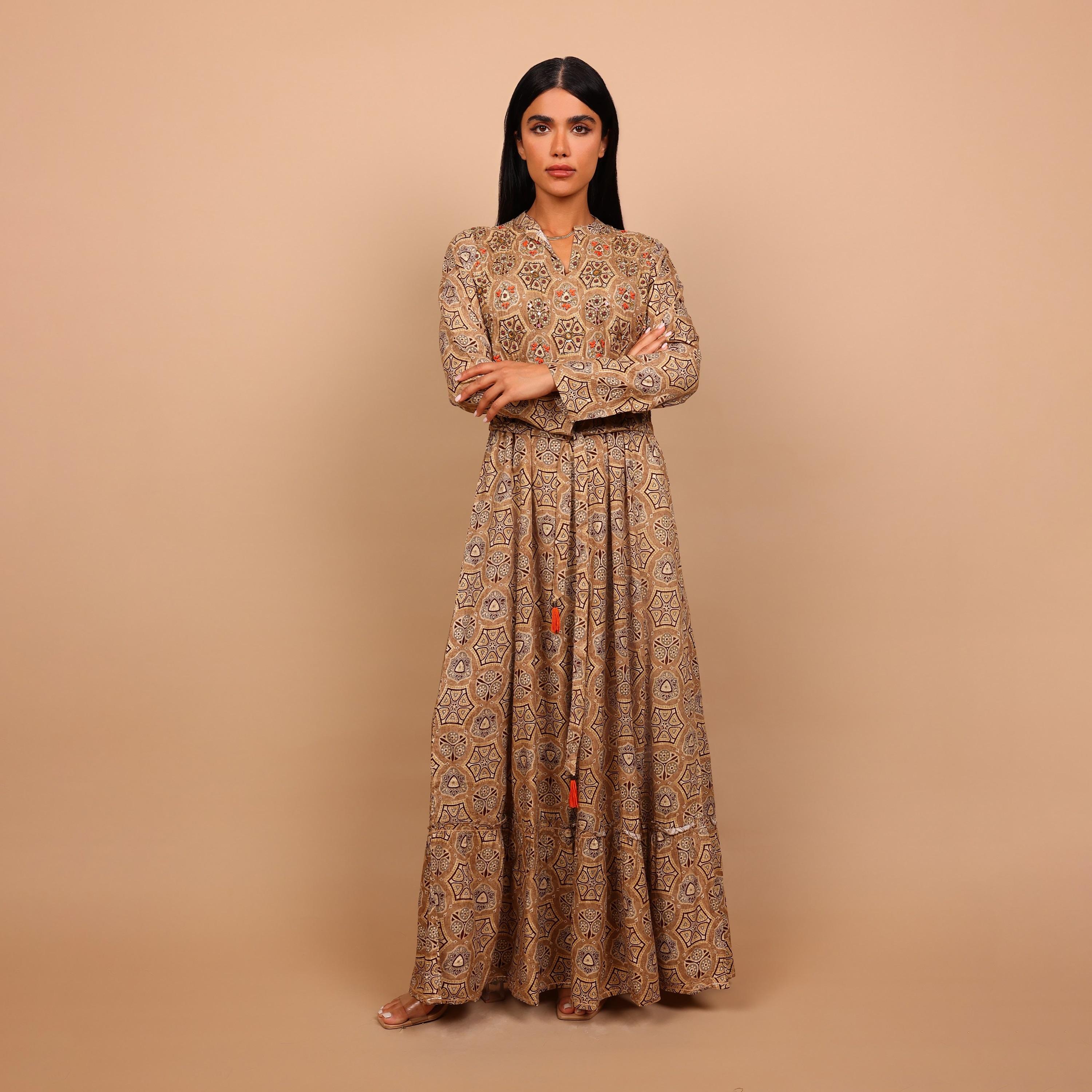 IKKXA Geometric Print Women's Fit and Flared Jalabiya-women-arabicclothing-jalabiyas-image-2