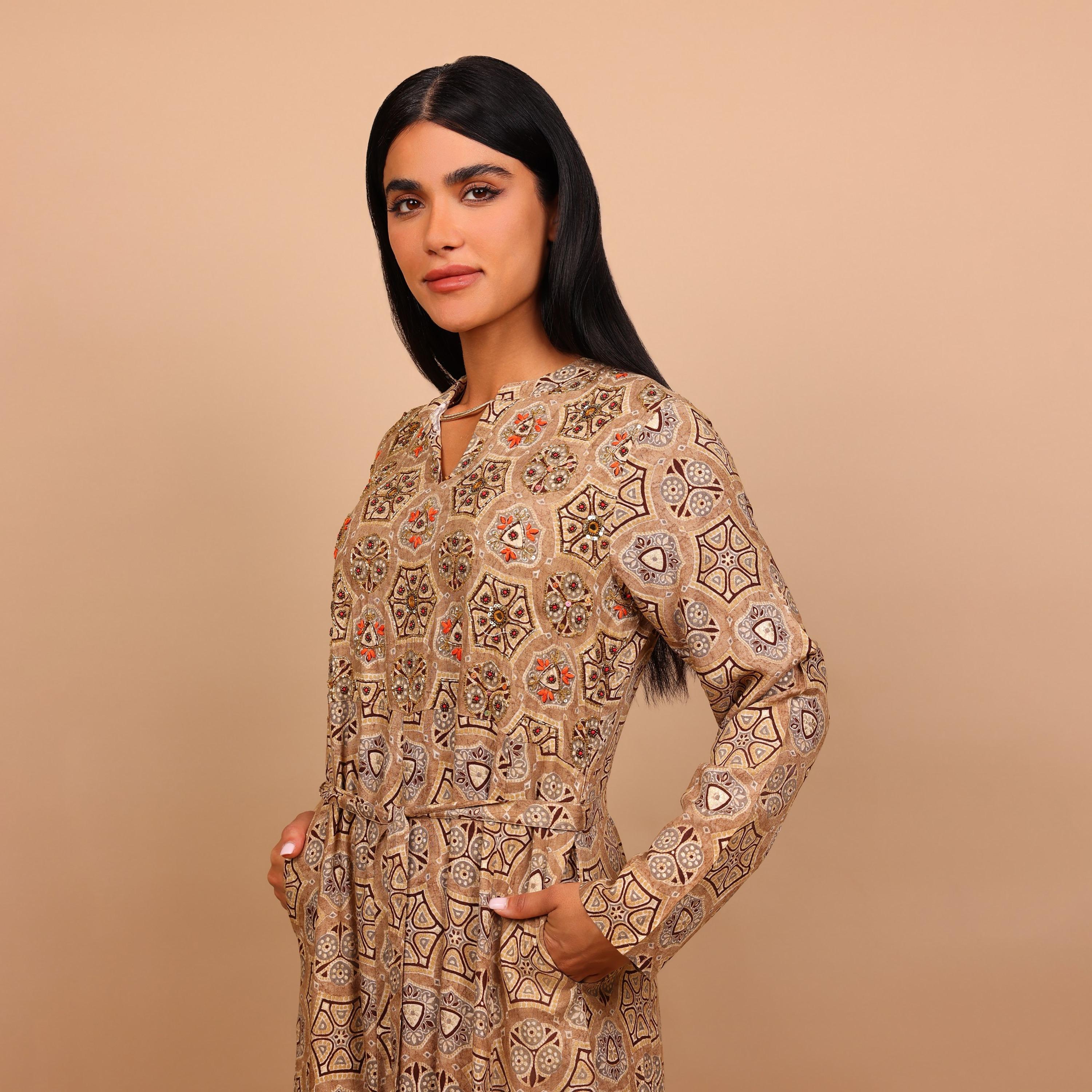 IKKXA Geometric Print Women's Fit and Flared Jalabiya-women-arabicclothing-jalabiyas-image-13