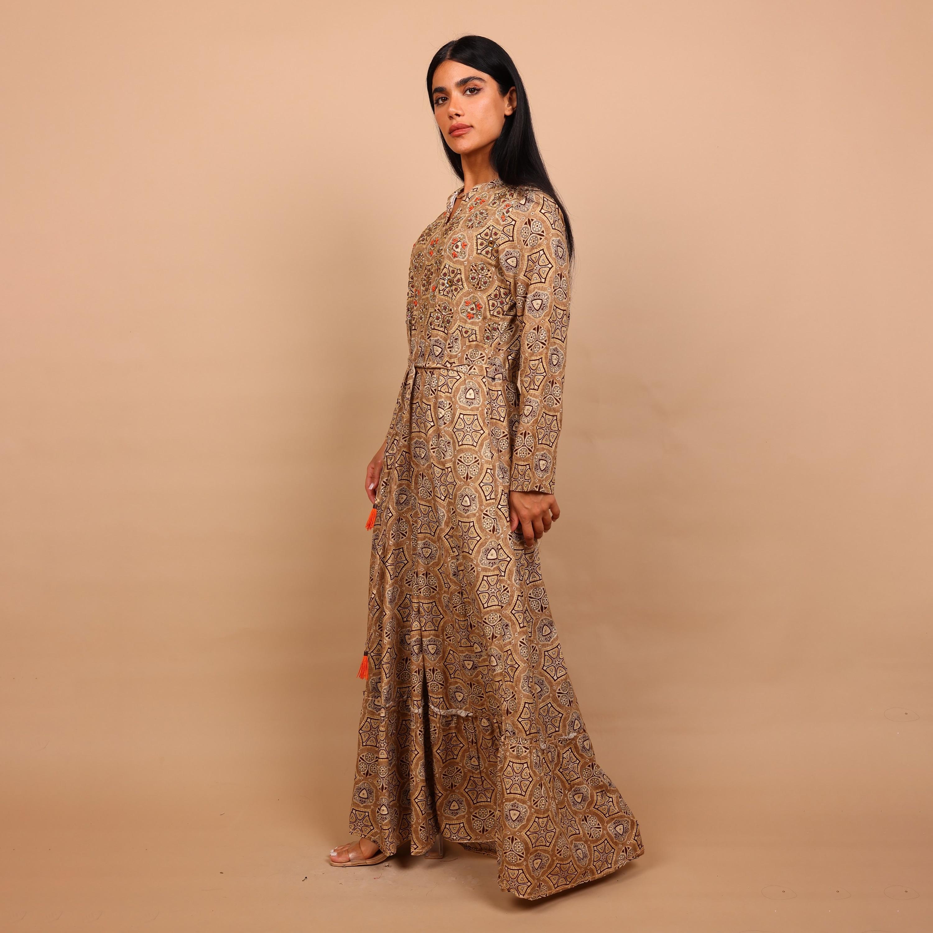 IKKXA Geometric Print Women's Fit and Flared Jalabiya-women-arabicclothing-jalabiyas-image-4