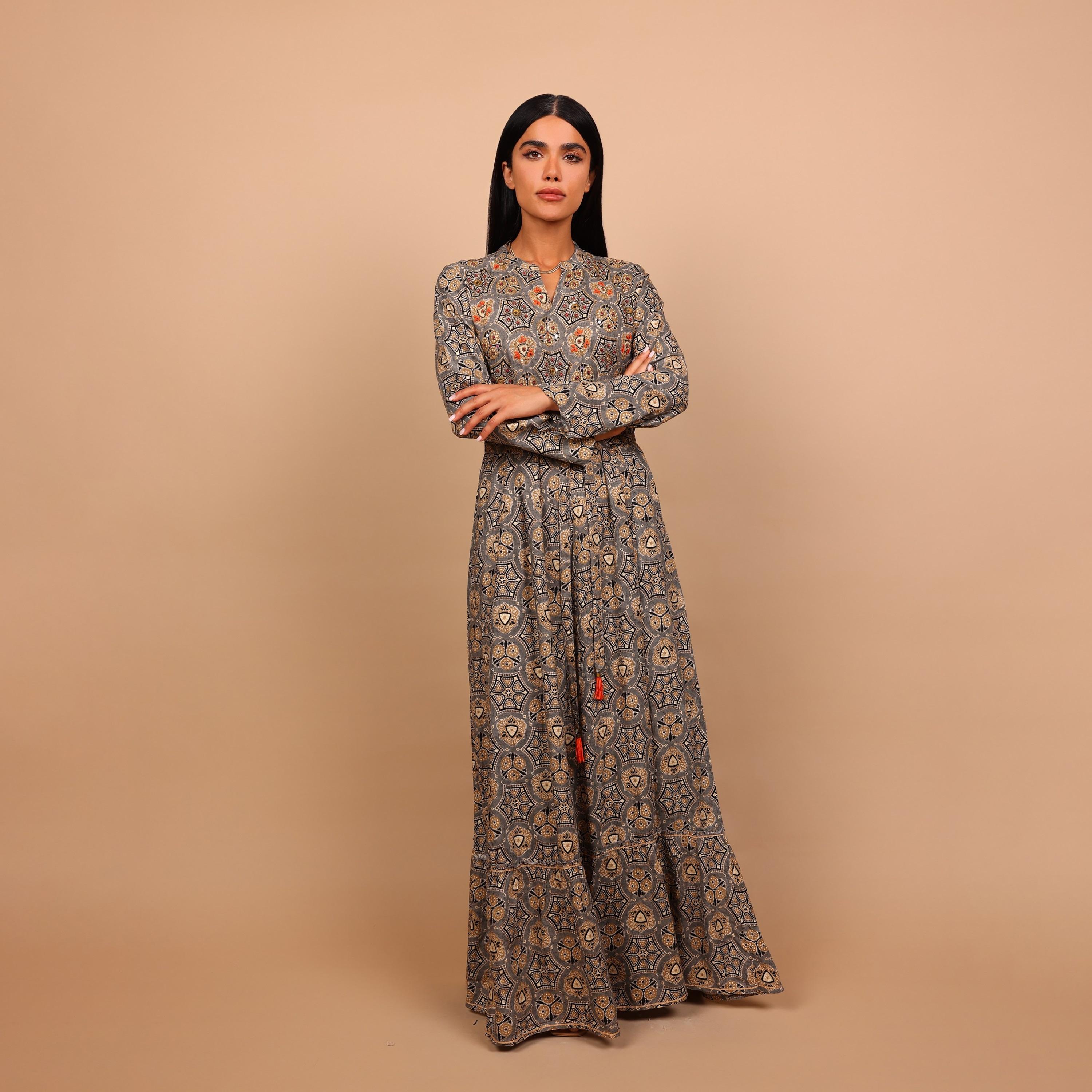 IKKXA Geometric Print Women's Fit and Flared Jalabiya-women-arabicclothing-jalabiyas-image-2