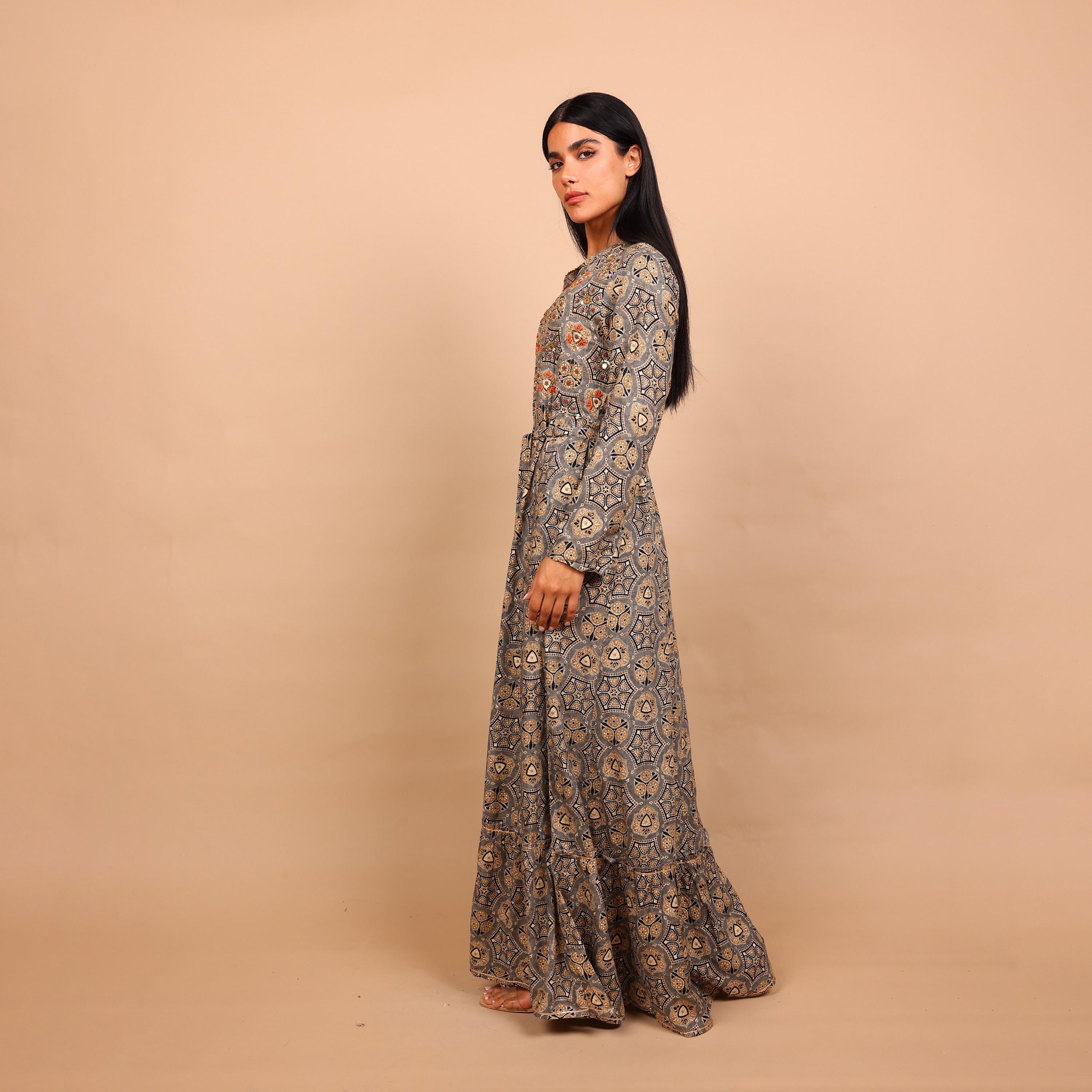 IKKXA Geometric Print Women's Fit and Flared Jalabiya-women-arabicclothing-jalabiyas-image-19