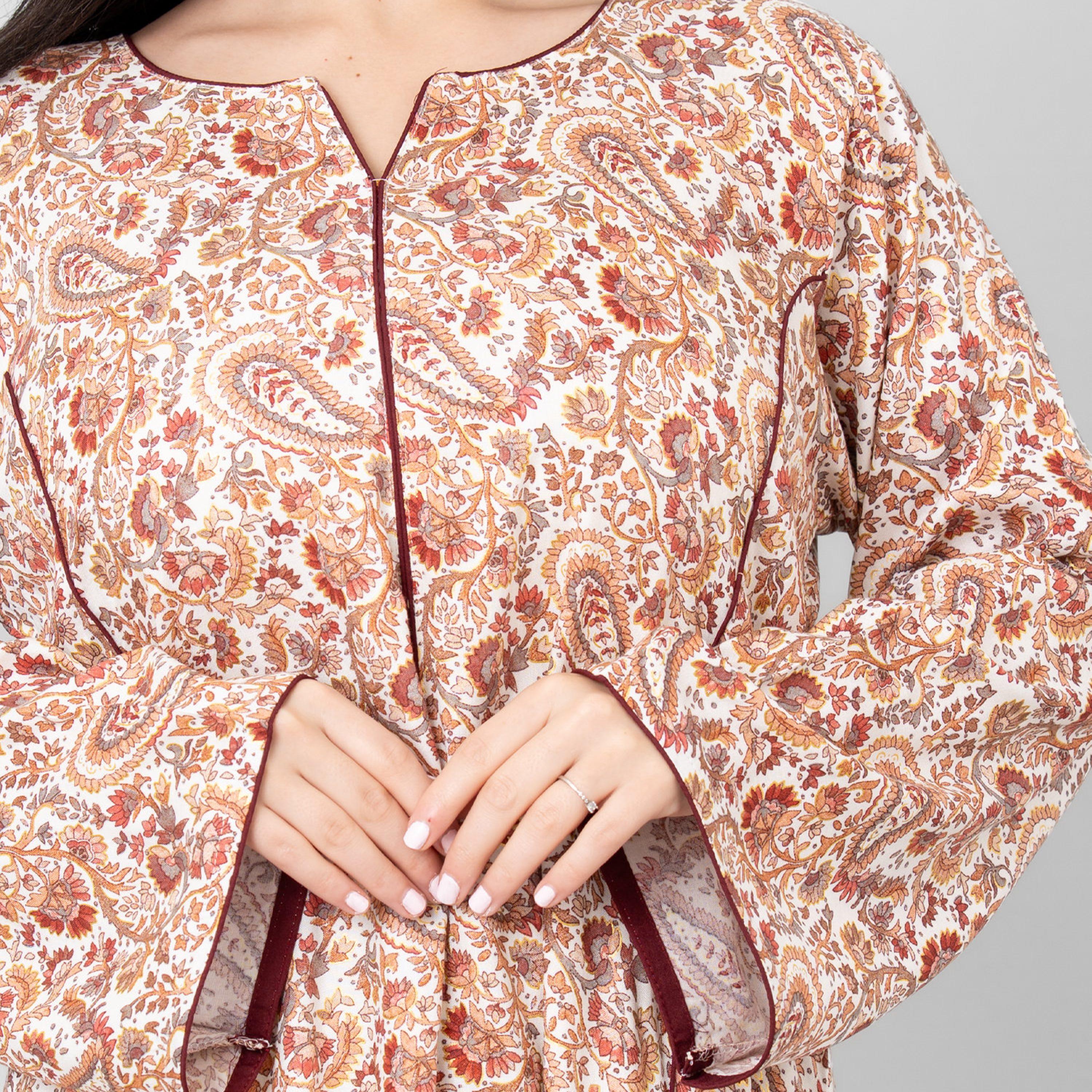 جلابية نسائية بطبعة "فلورال بيزلي" من إككسا-women-arabicclothing-jalabiyas-image-2