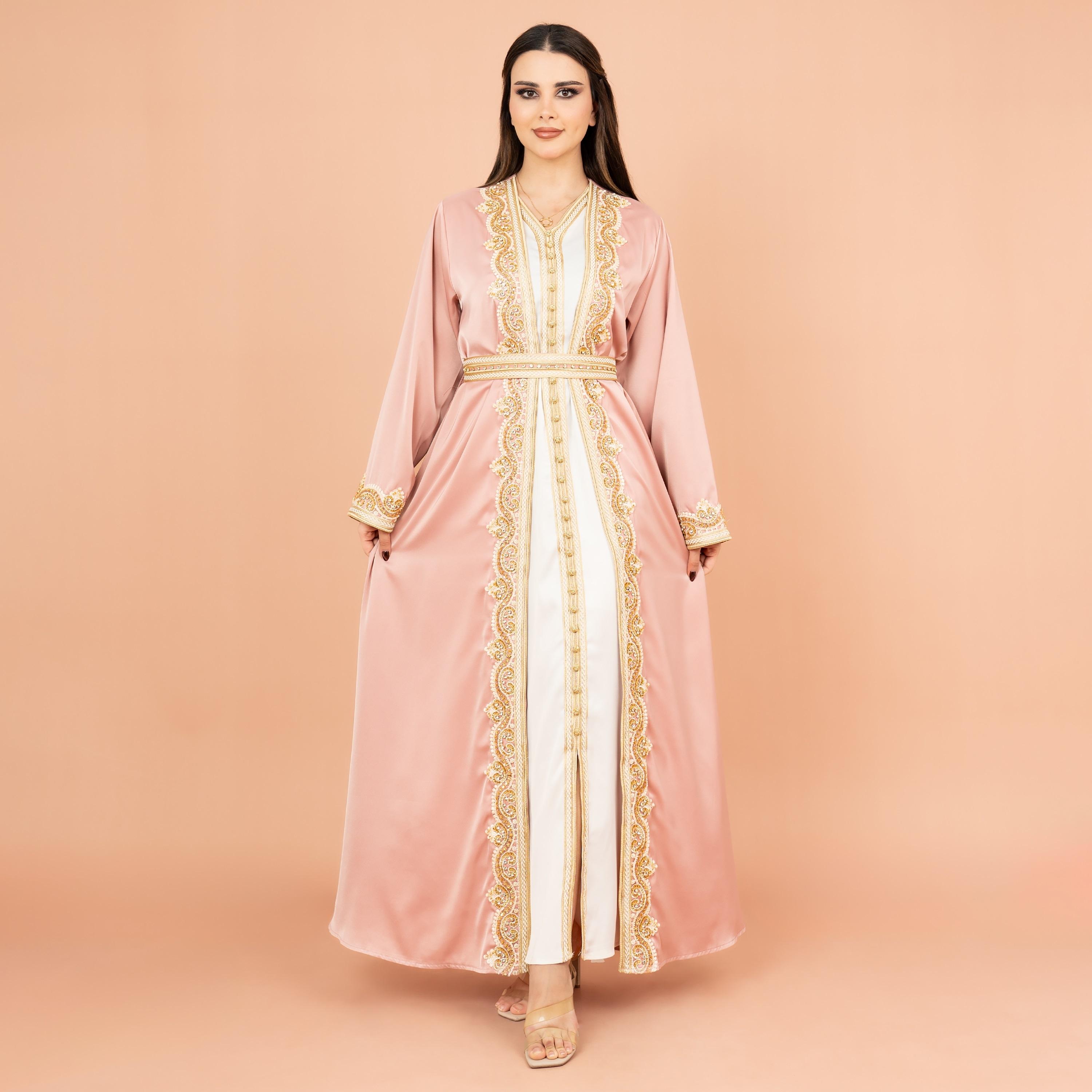 IKKXA قفطان نسائي مكون من قطعتين مطرز بالكريستال مع خرز مع حزام-women-arabicclothing-kaftan-image-9