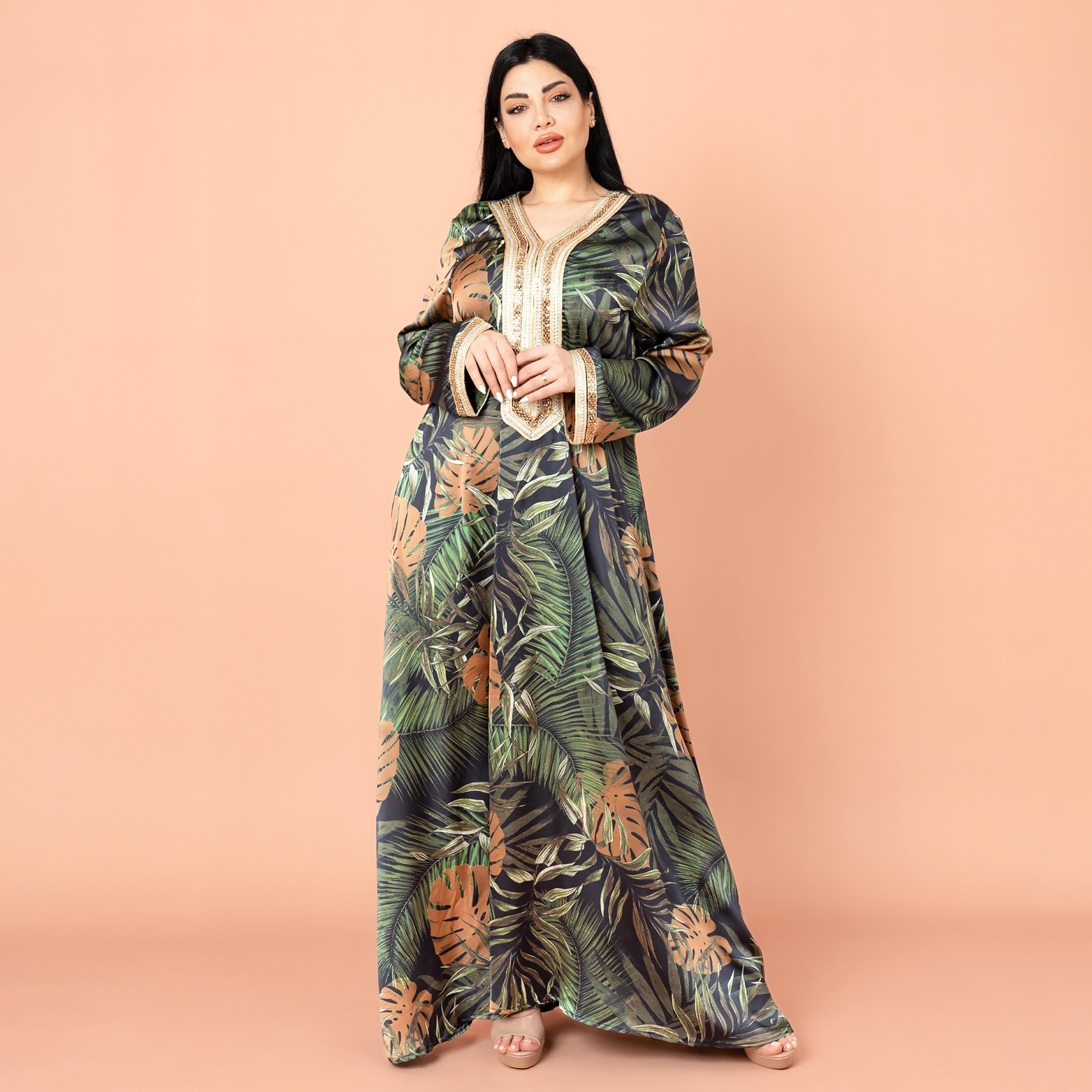 جلابية نسائية بطبعة استوائية من إيككسا-women-arabicclothing-jalabiyas-image-1