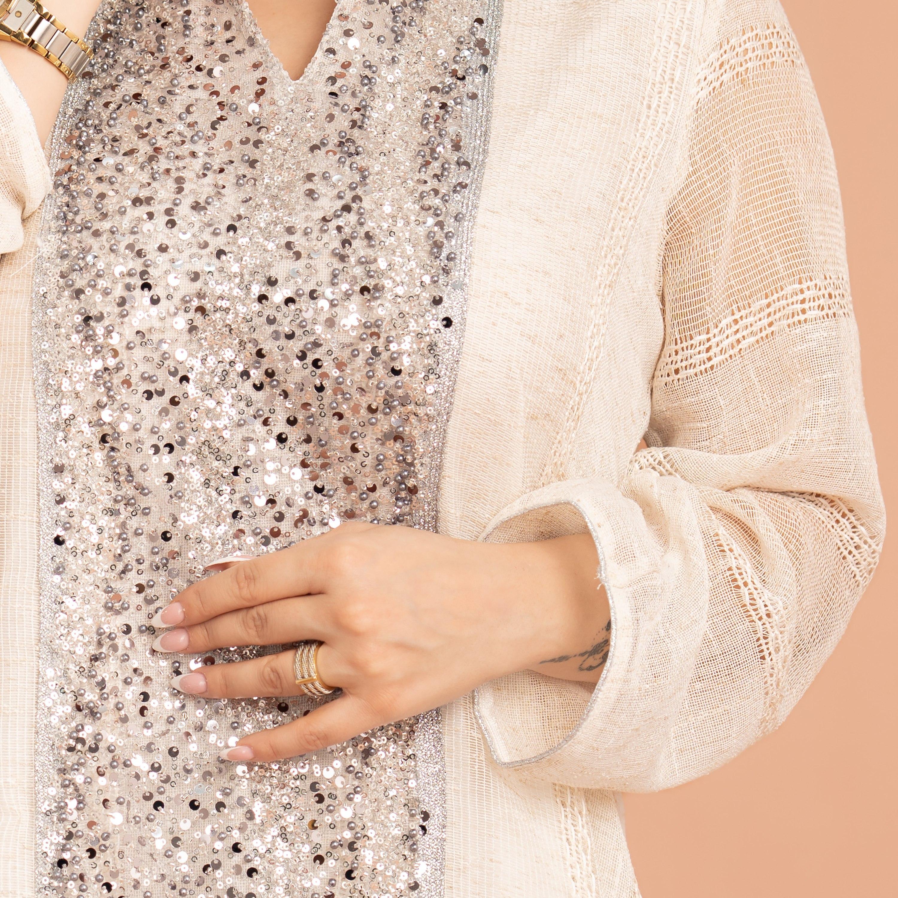 IKKXA Mandarin Collar Sheer Sleeves Sequins and Beaded Evening Women's Jalabiya-women-arabicclothing-jalabiyas-image-2