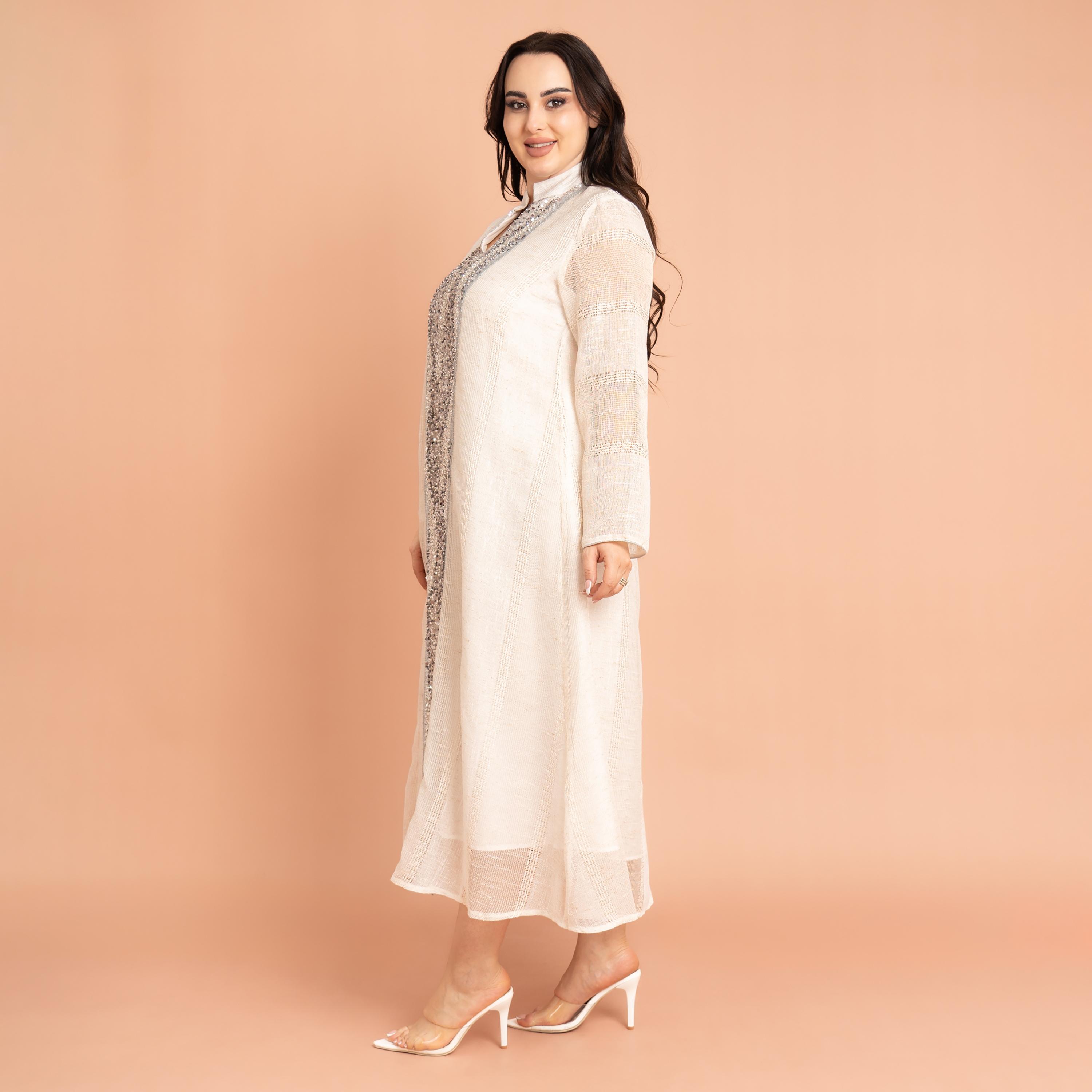 IKKXA Mandarin Collar Sheer Sleeves Sequins and Beaded Evening Women's Jalabiya-women-arabicclothing-jalabiyas-image-3
