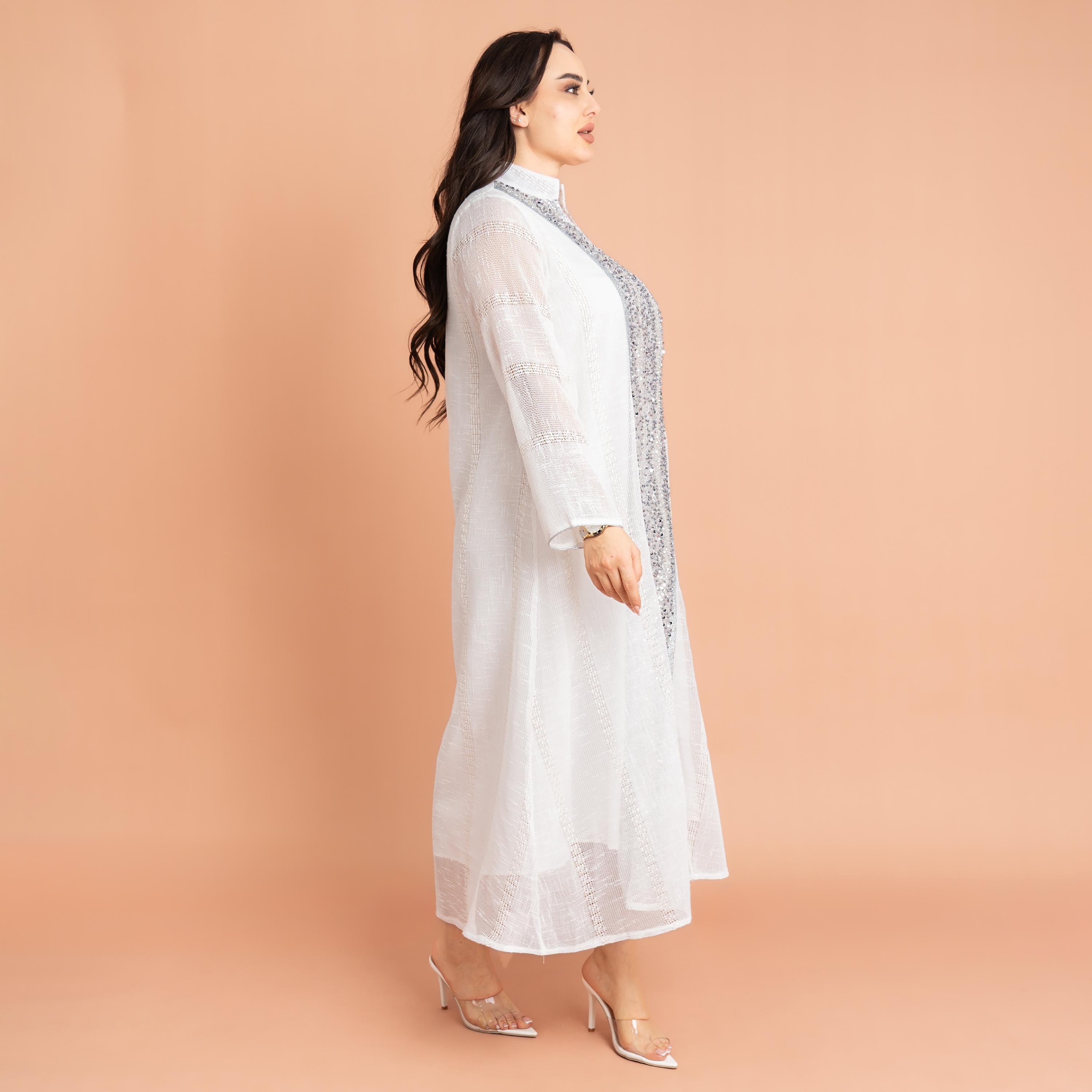 IKKXA Mandarin Collar Sheer Sleeves Sequins and Beaded Evening Women's Jalabiya-women-arabicclothing-jalabiyas-image-3
