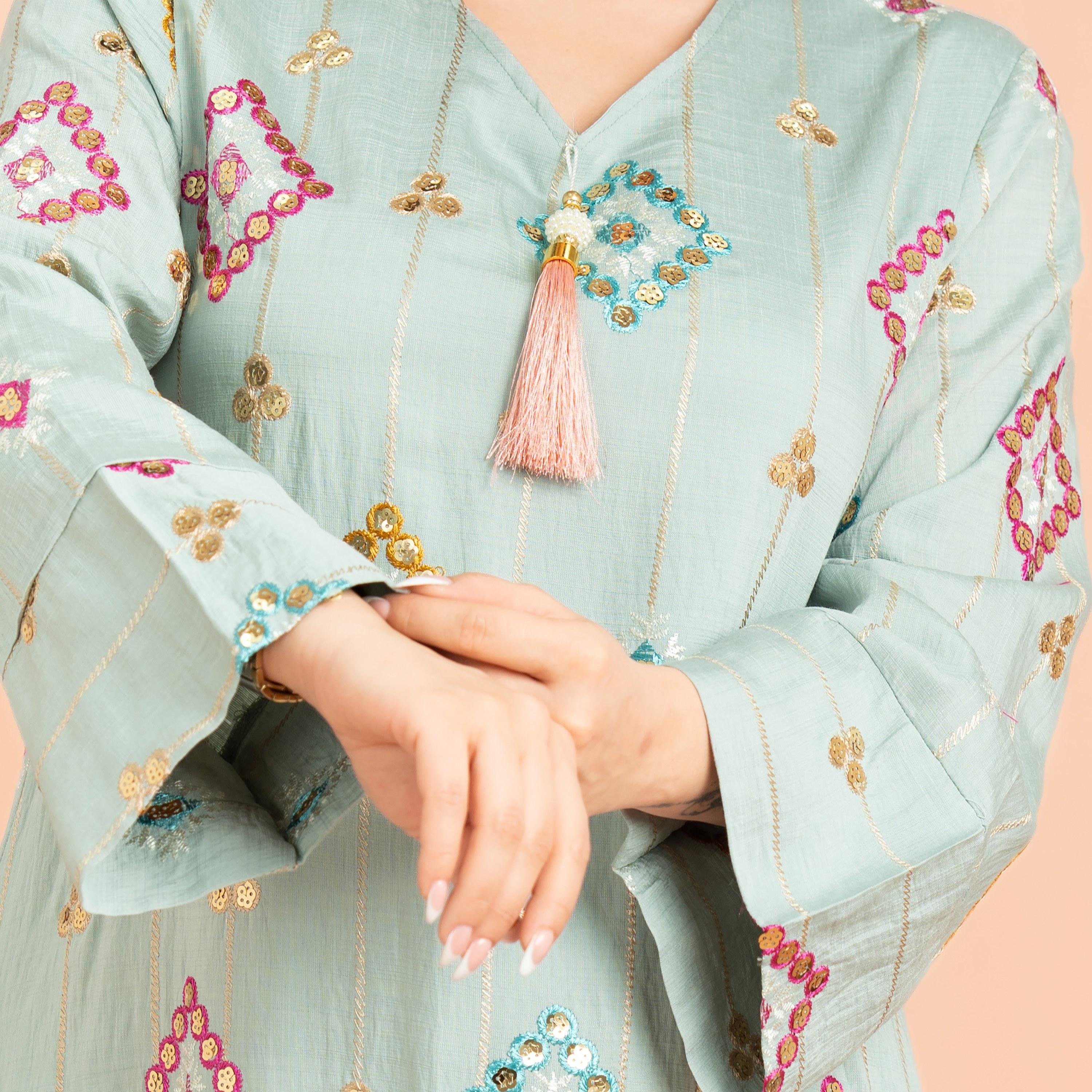 IKKXA جلابية نسائية مسائية مطرزة بالترتر الهندسي-women-arabicclothing-jalabiyas-image-2
