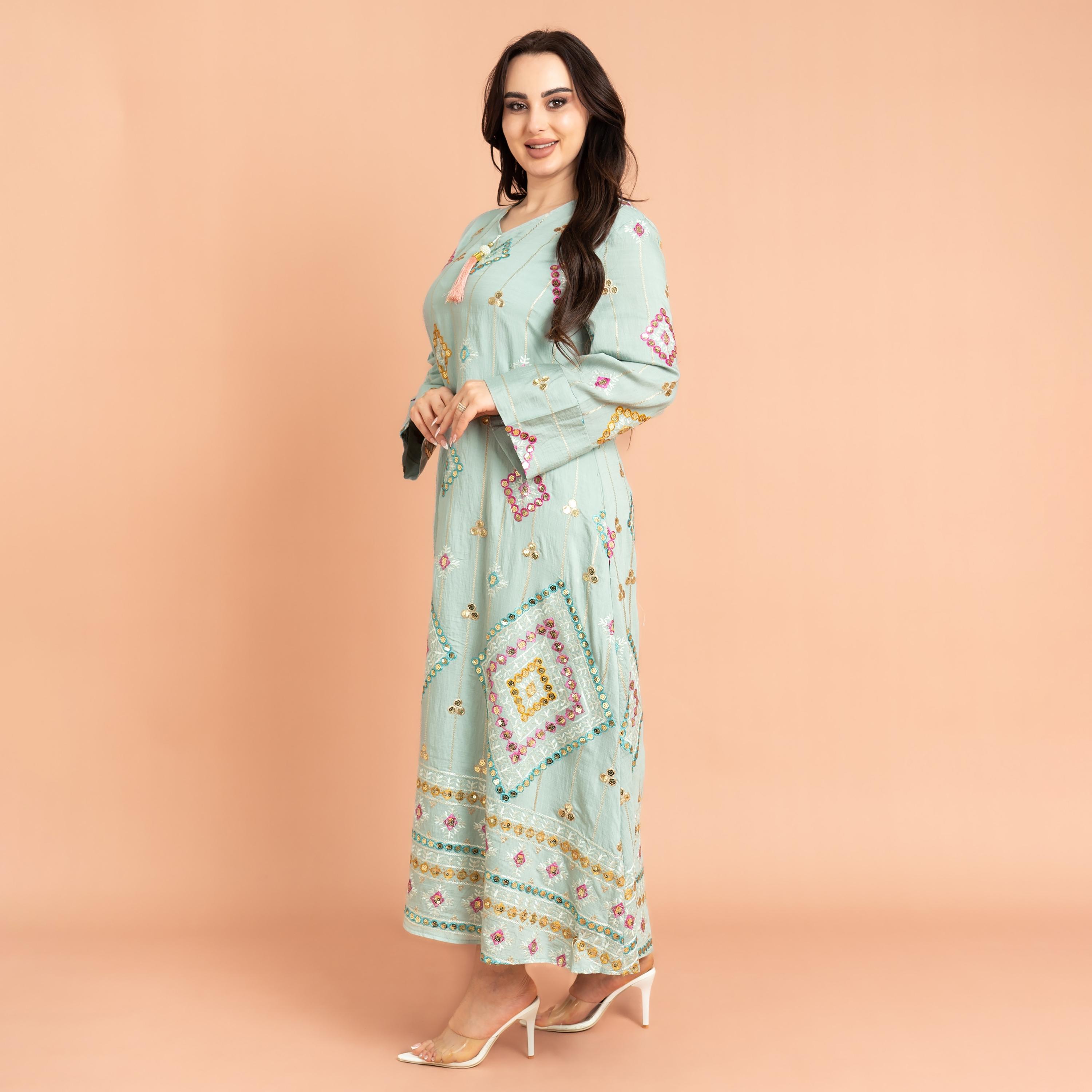 IKKXA جلابية نسائية مسائية مطرزة بالترتر الهندسي-women-arabicclothing-jalabiyas-image-3