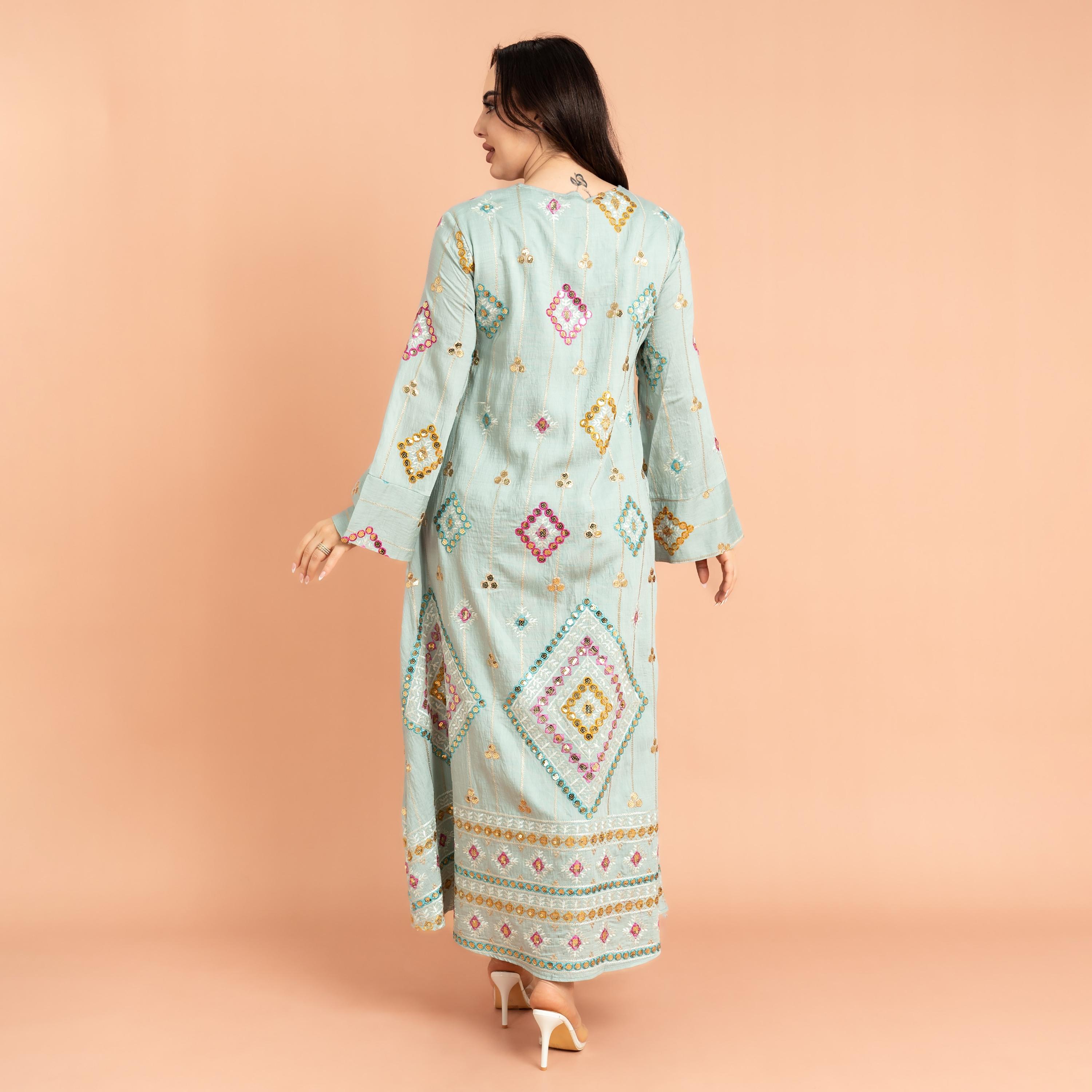 IKKXA جلابية نسائية مسائية مطرزة بالترتر الهندسي-women-arabicclothing-jalabiyas-image-4
