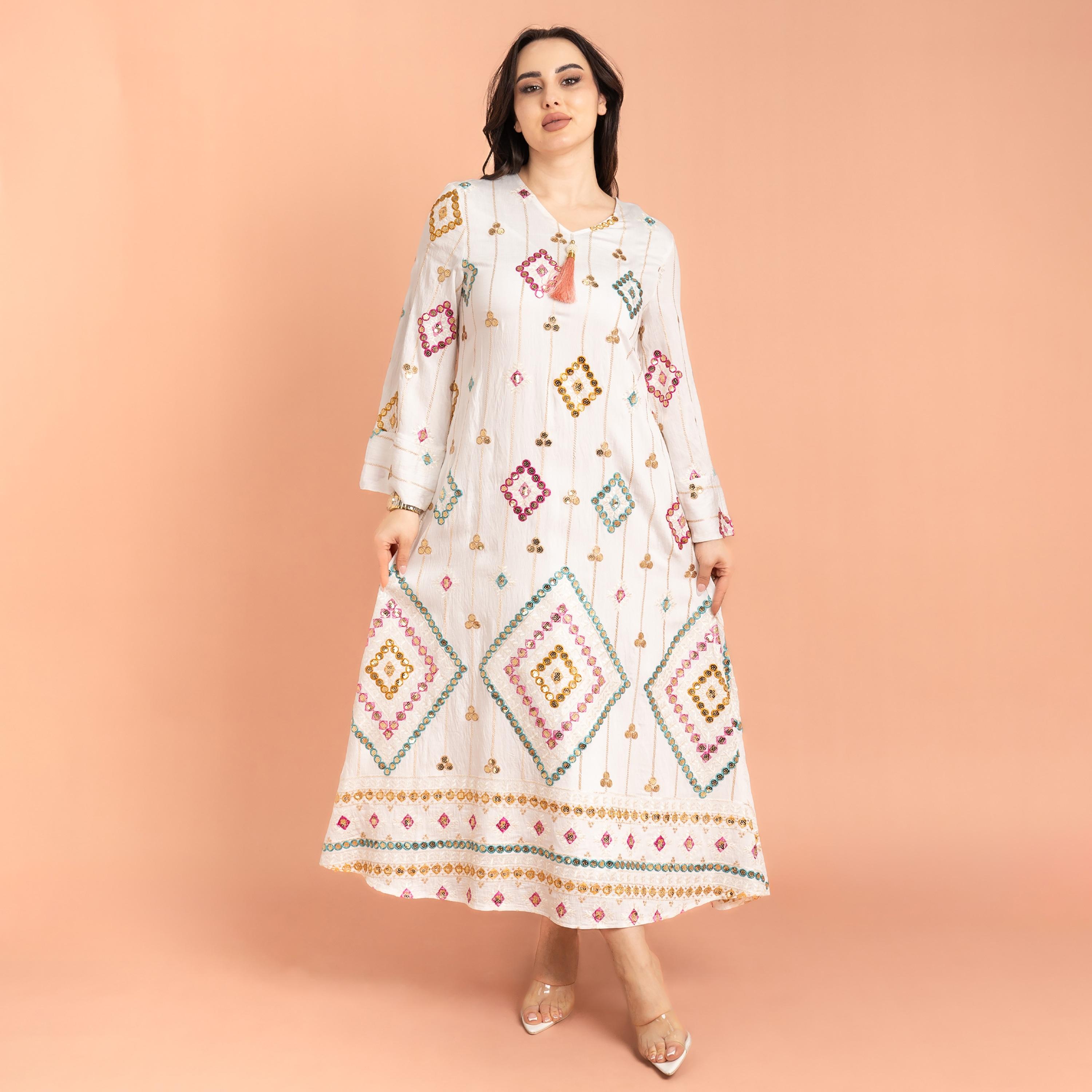 IKKXA جلابية نسائية مسائية مطرزة بالترتر الهندسي-women-arabicclothing-jalabiyas-image-6