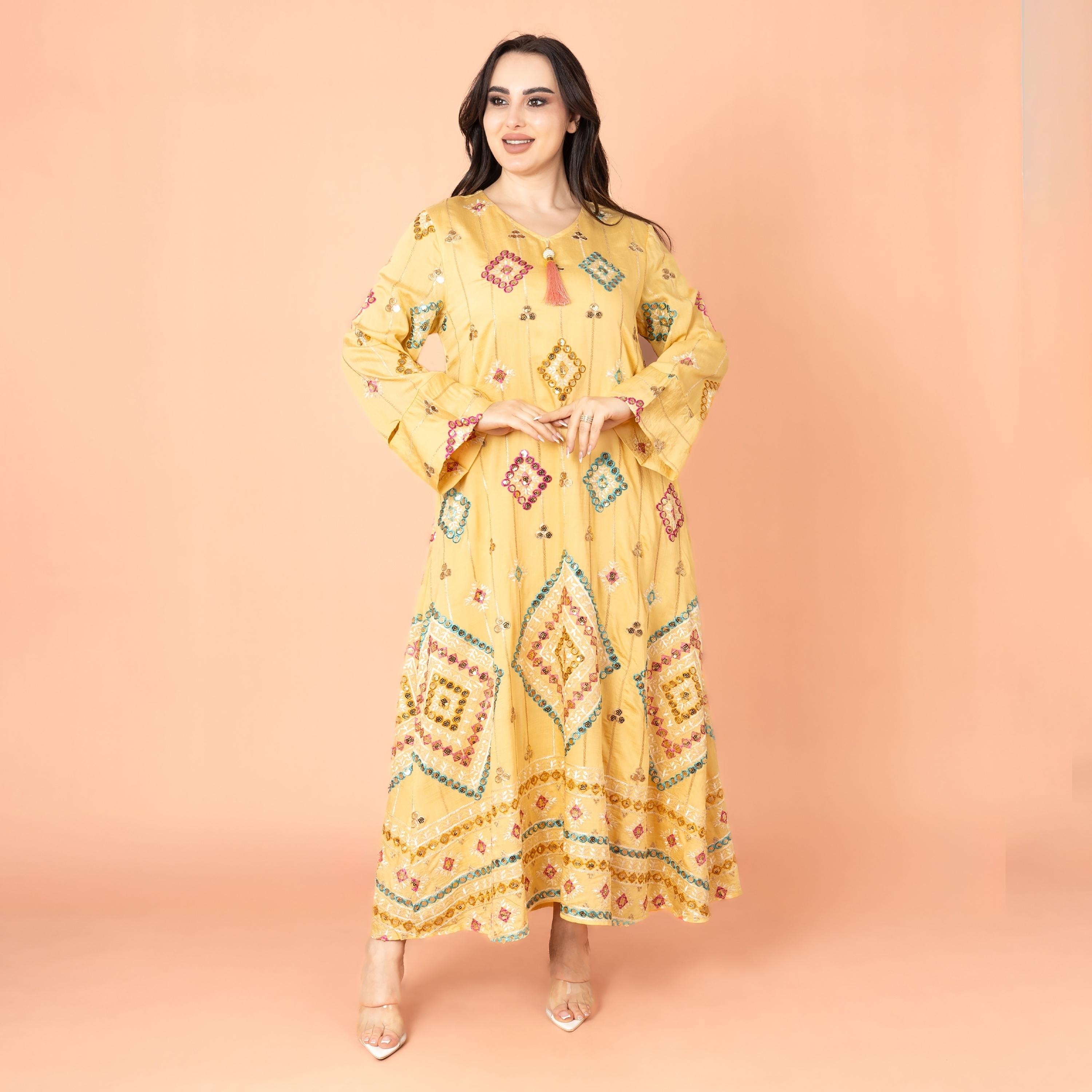 IKKXA جلابية نسائية مسائية مطرزة بالترتر الهندسي-women-arabicclothing-jalabiyas-image-11