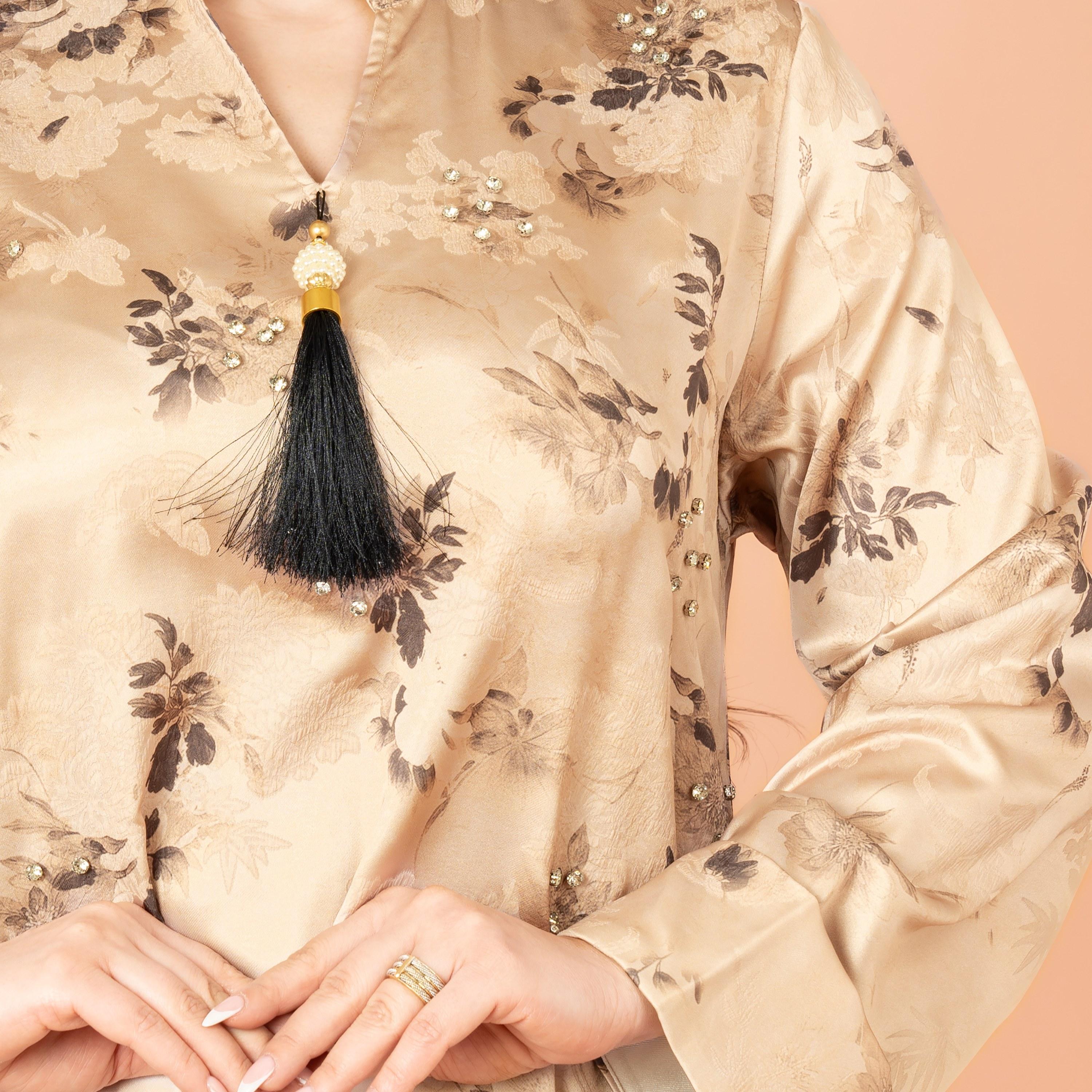 IKKXA Floral Print and Beaded Work Evening Women's Jalabiya-women-arabicclothing-jalabiyas-image-2