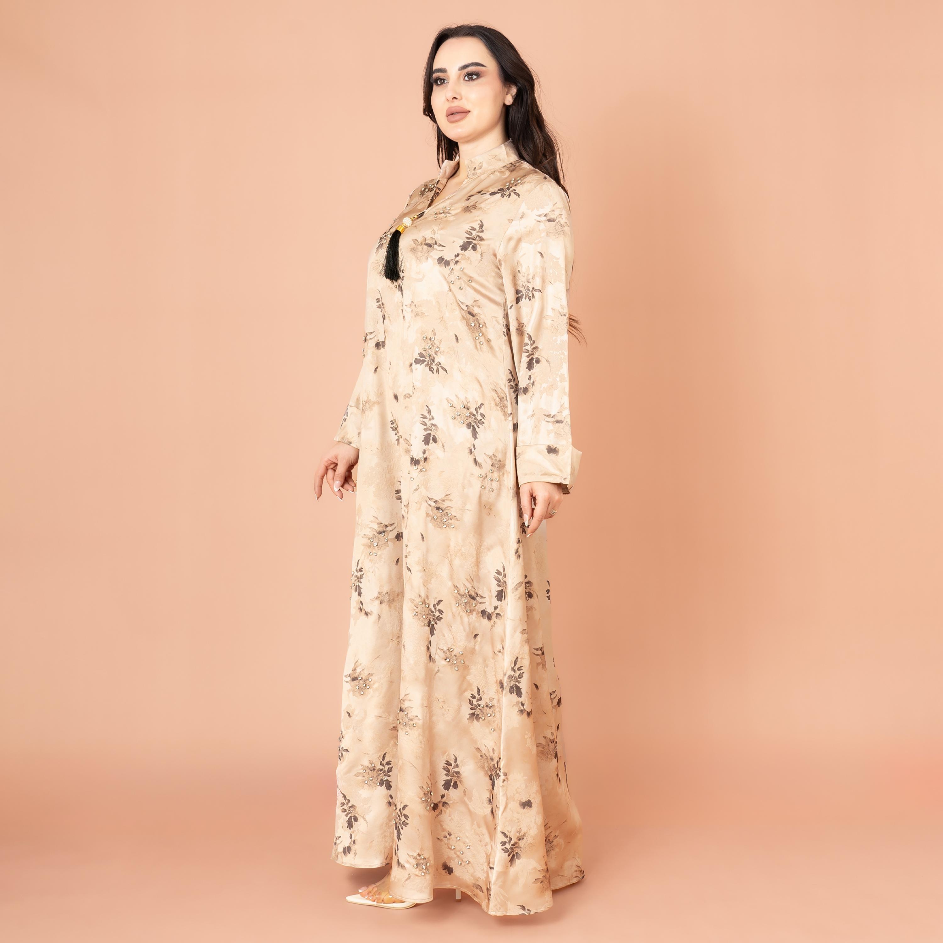 IKKXA Floral Print and Beaded Work Evening Women's Jalabiya-women-arabicclothing-jalabiyas-image-3