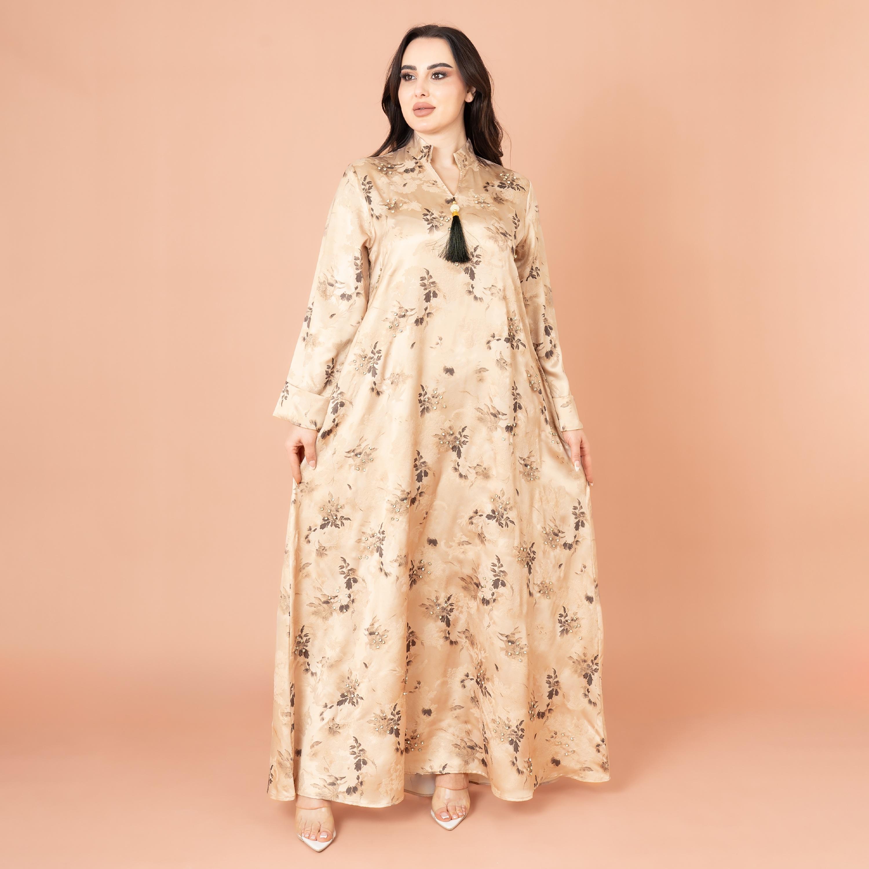 IKKXA Floral Print and Beaded Work Evening Women's Jalabiya-women-arabicclothing-jalabiyas-image-5