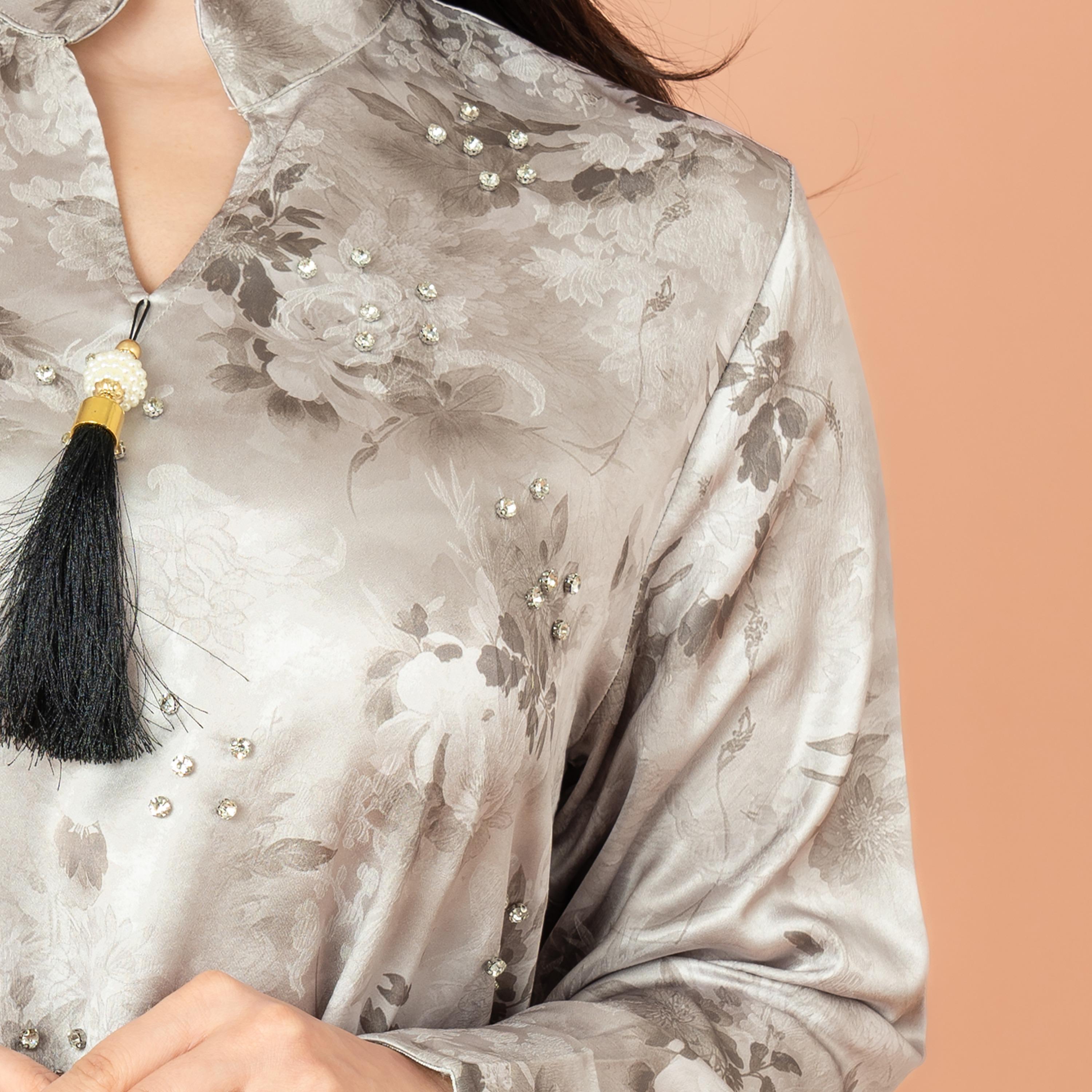 IKKXA Floral Print and Beaded Work Evening Women's Jalabiya-women-arabicclothing-jalabiyas-image-2