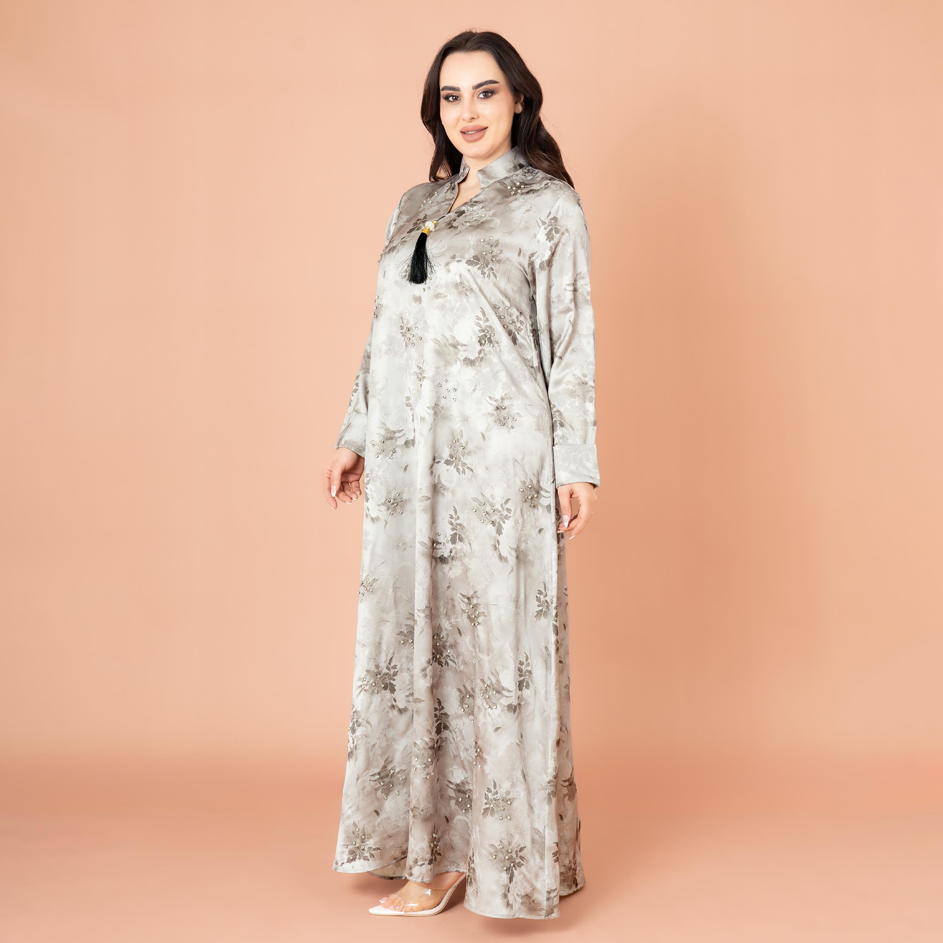 IKKXA Floral Print and Beaded Work Evening Women's Jalabiya-women-arabicclothing-jalabiyas-image-3