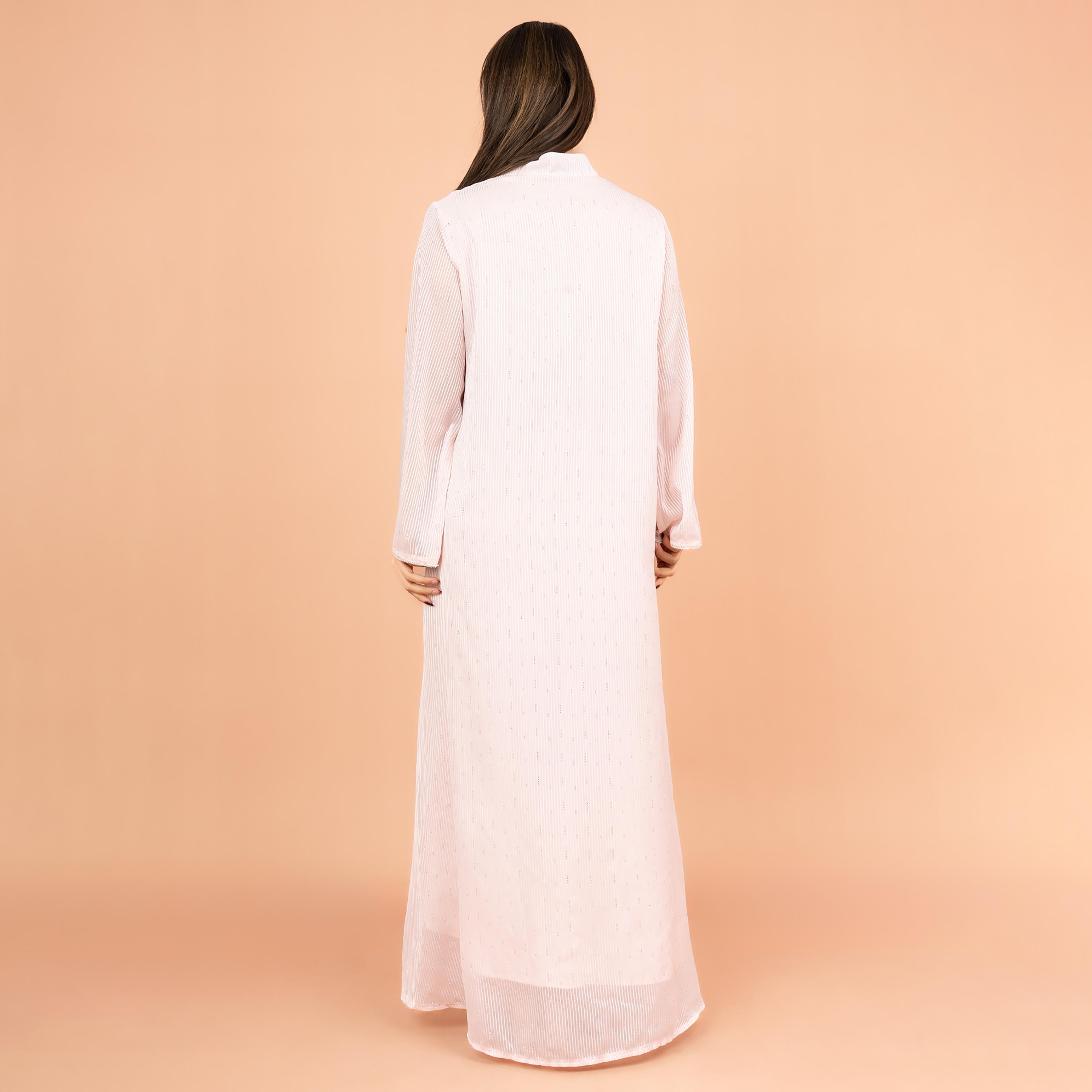 جلابية نسائية مخططة ومطرزة بياقة ماندرين من إككسا-women-arabicclothing-jalabiyas-image-4
