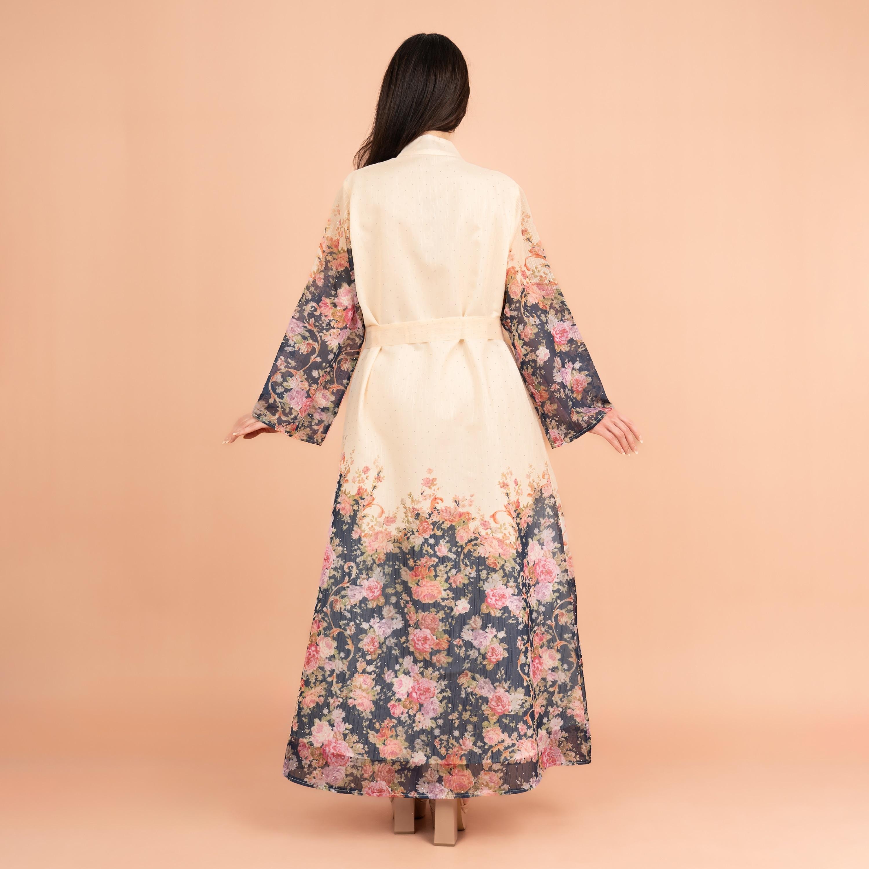 IKKXA جلابية نسائية احتفالية مزينة ومطرزة بالكريستال بياقة واقفة-women-arabicclothing-jalabiyas-image-4