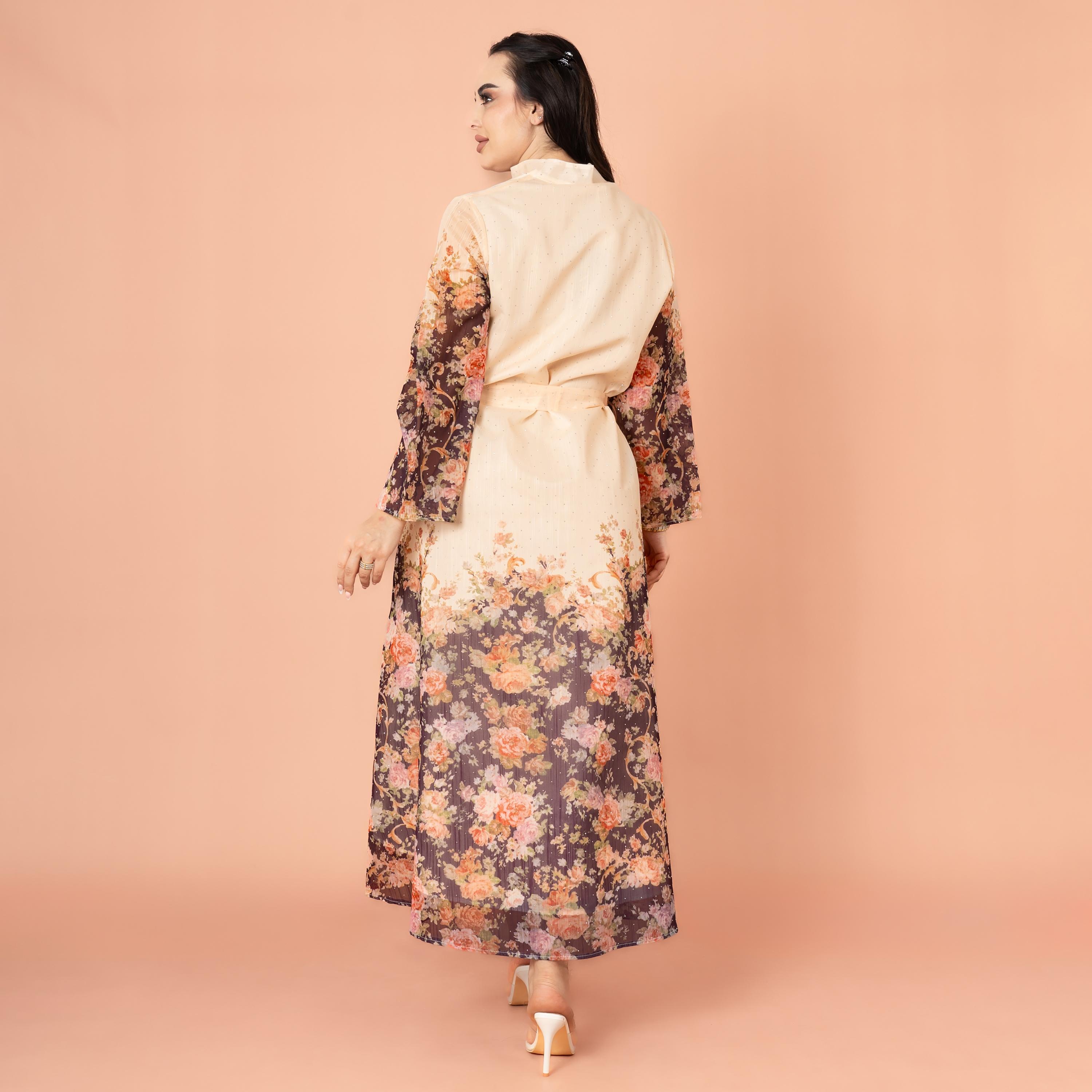 IKKXA Mandarin Collar Floral Print with Crystal Work Evening Women's Jalabiya-women-arabicclothing-jalabiyas-image-13