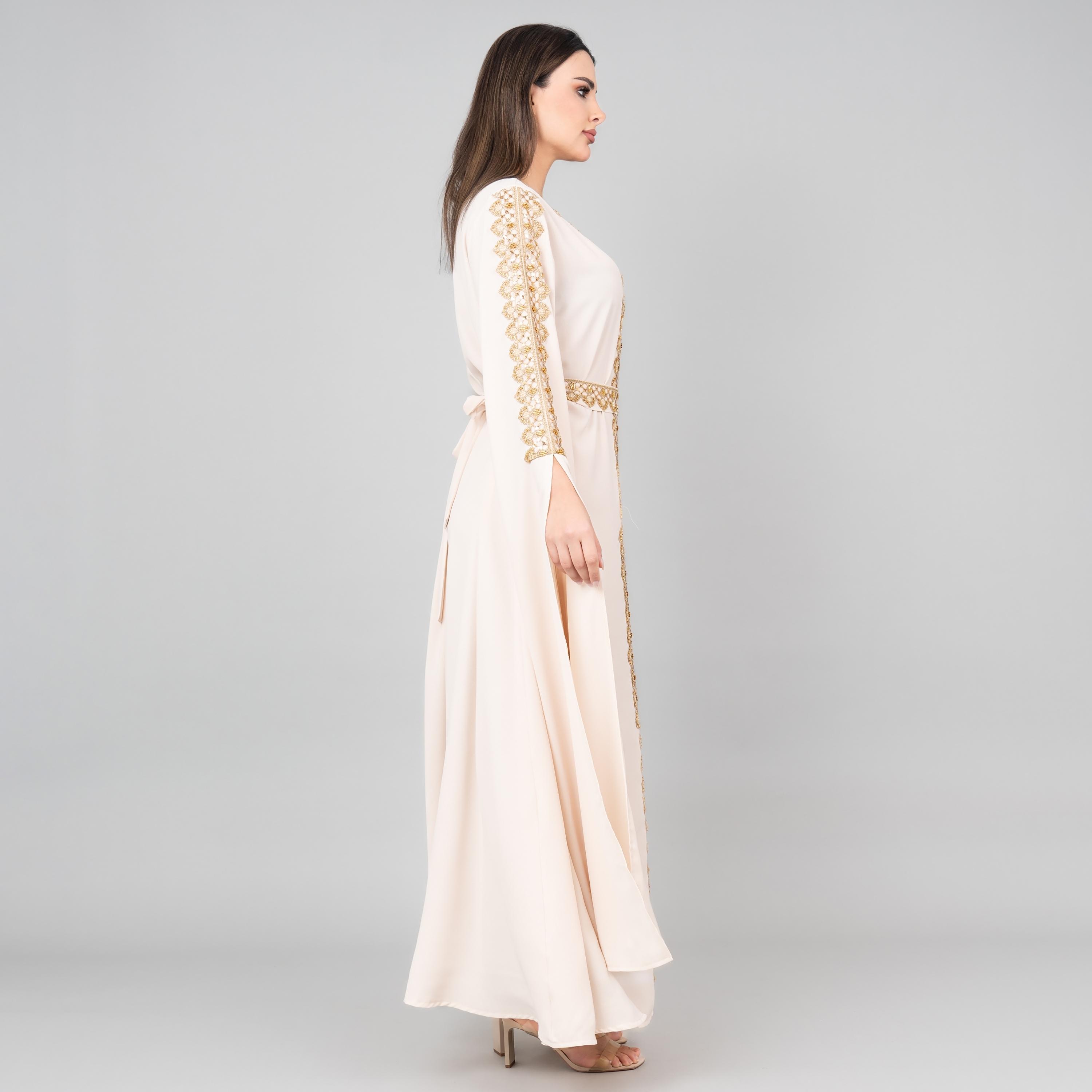 قفطان نسائي بأكمام كاب ومزين بالخرز والترتر وحزام من إككسا-women-arabicclothing-jalabiyas-image-11