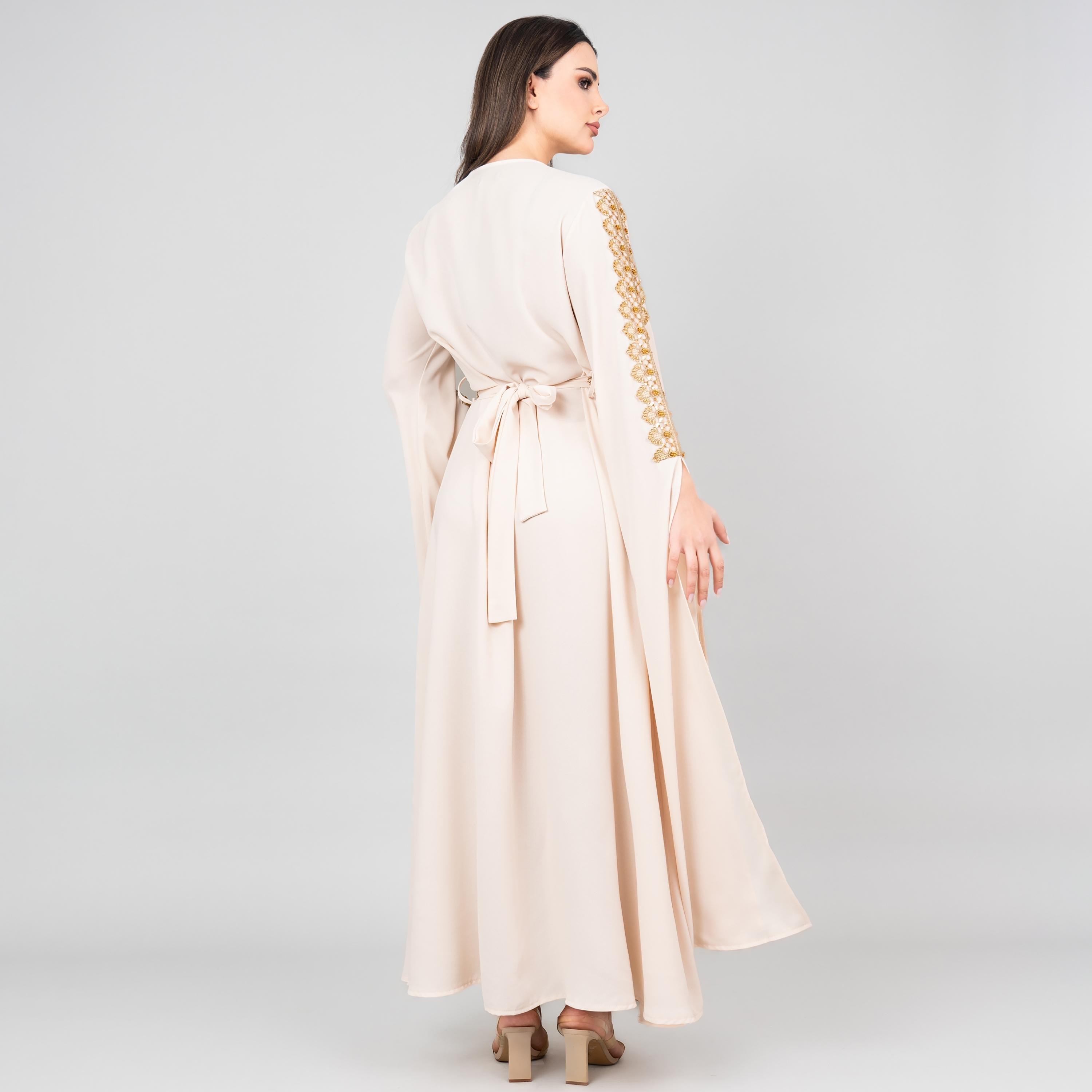 قفطان نسائي بأكمام كاب ومزين بالخرز والترتر وحزام من إككسا-women-arabicclothing-jalabiyas-image-12