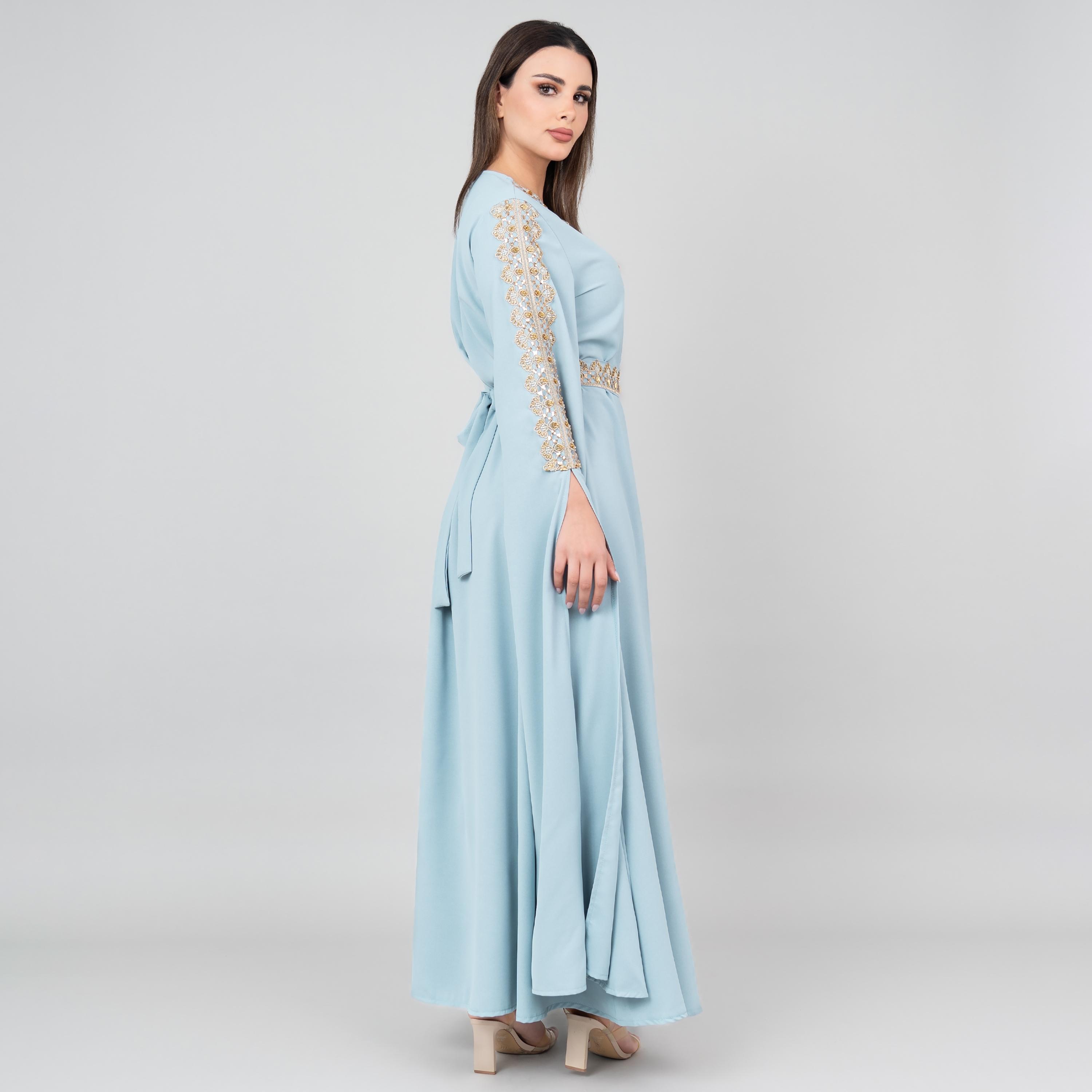 قفطان نسائي بأكمام كاب ومزين بالخرز والترتر وحزام من إككسا-women-arabicclothing-jalabiyas-image-7