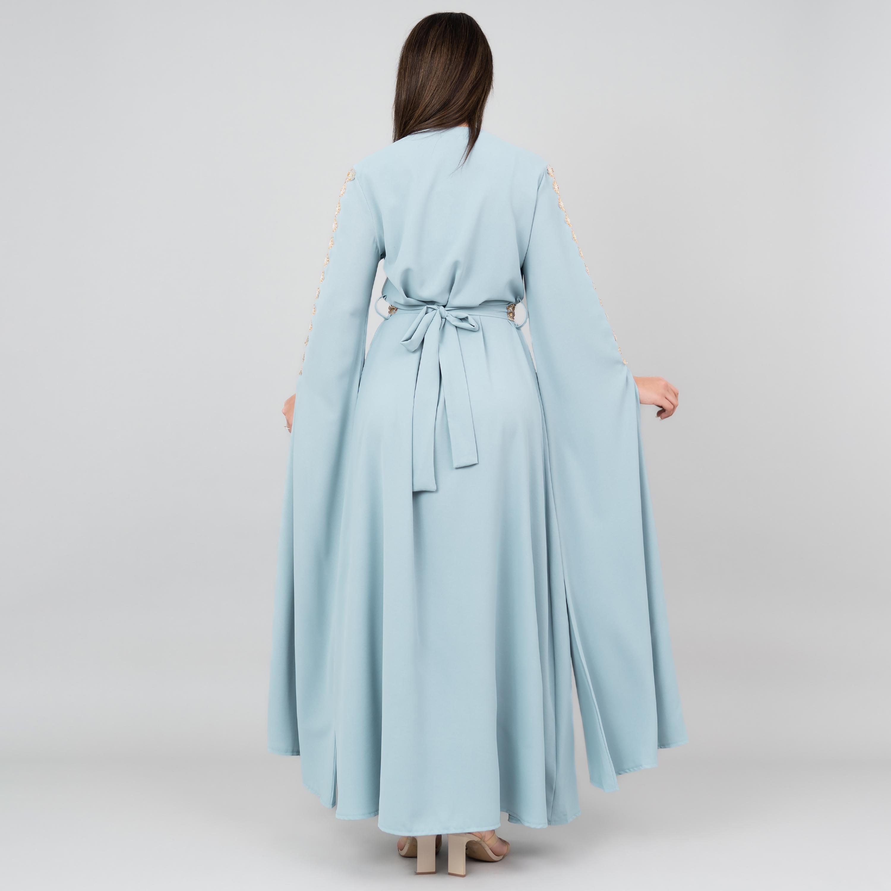 قفطان نسائي بأكمام كاب ومزين بالخرز والترتر وحزام من إككسا-women-arabicclothing-jalabiyas-image-8