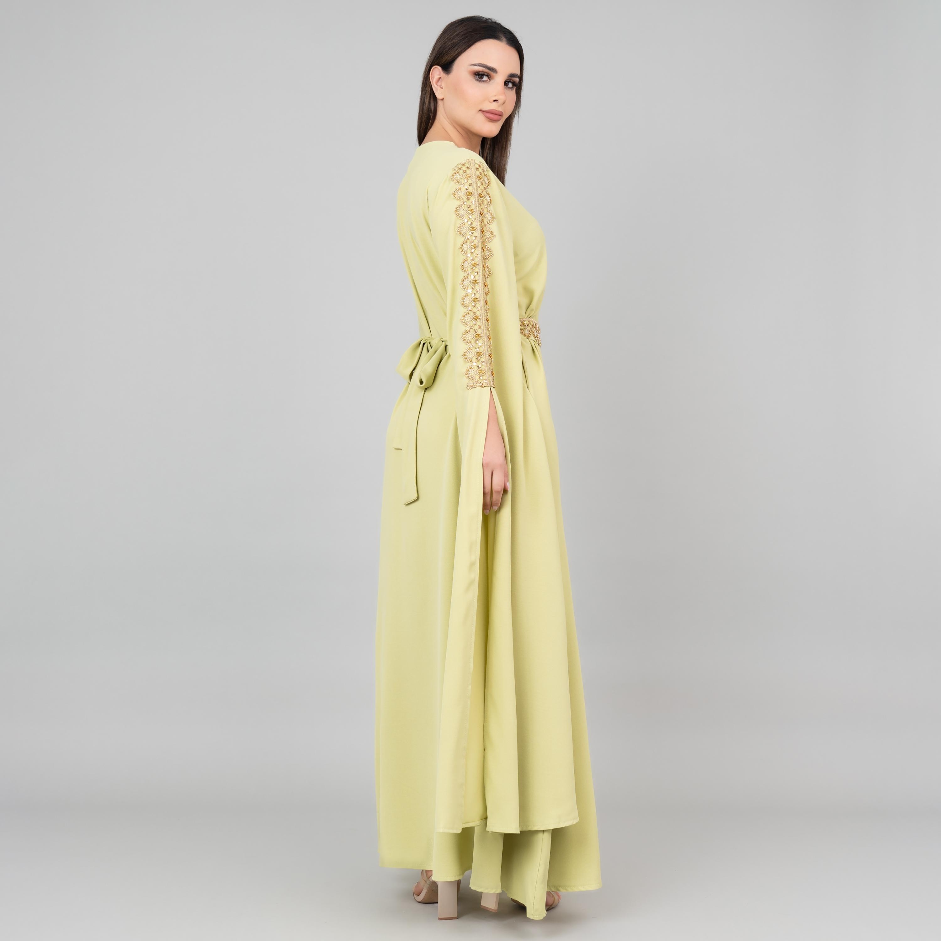 قفطان نسائي بأكمام كاب ومزين بالخرز والترتر وحزام من إككسا-women-arabicclothing-jalabiyas-image-3