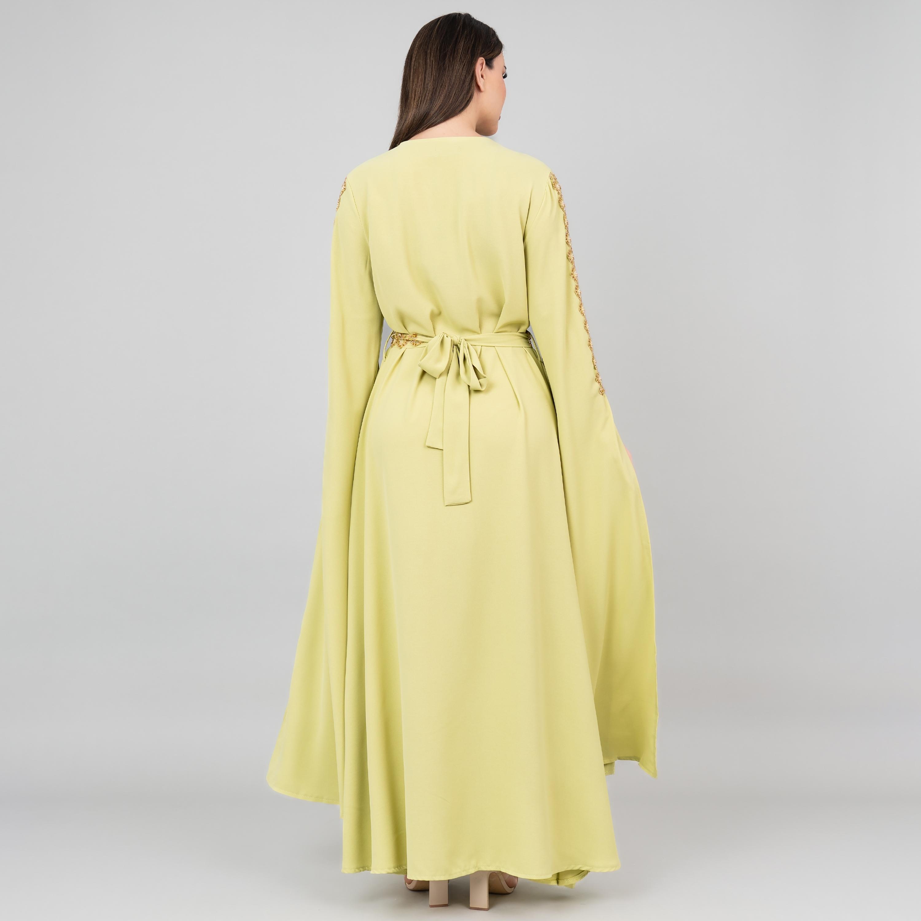 قفطان نسائي بأكمام كاب ومزين بالخرز والترتر وحزام من إككسا-women-arabicclothing-jalabiyas-image-4