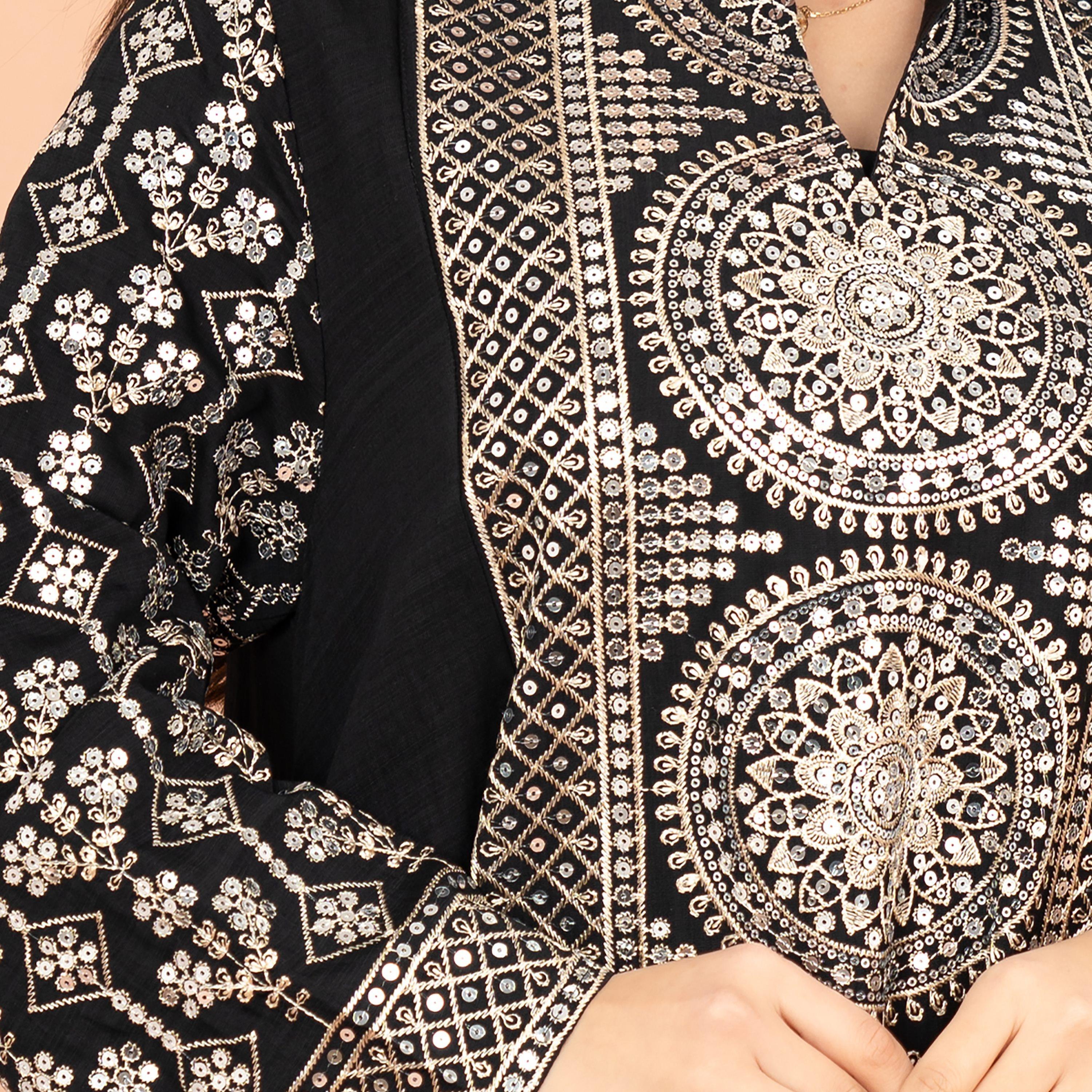 جلابية نسائية عصرية مطرزة بالترتر وياقة ماندرين من إككسا-women-arabicclothing-jalabiyas-image-2
