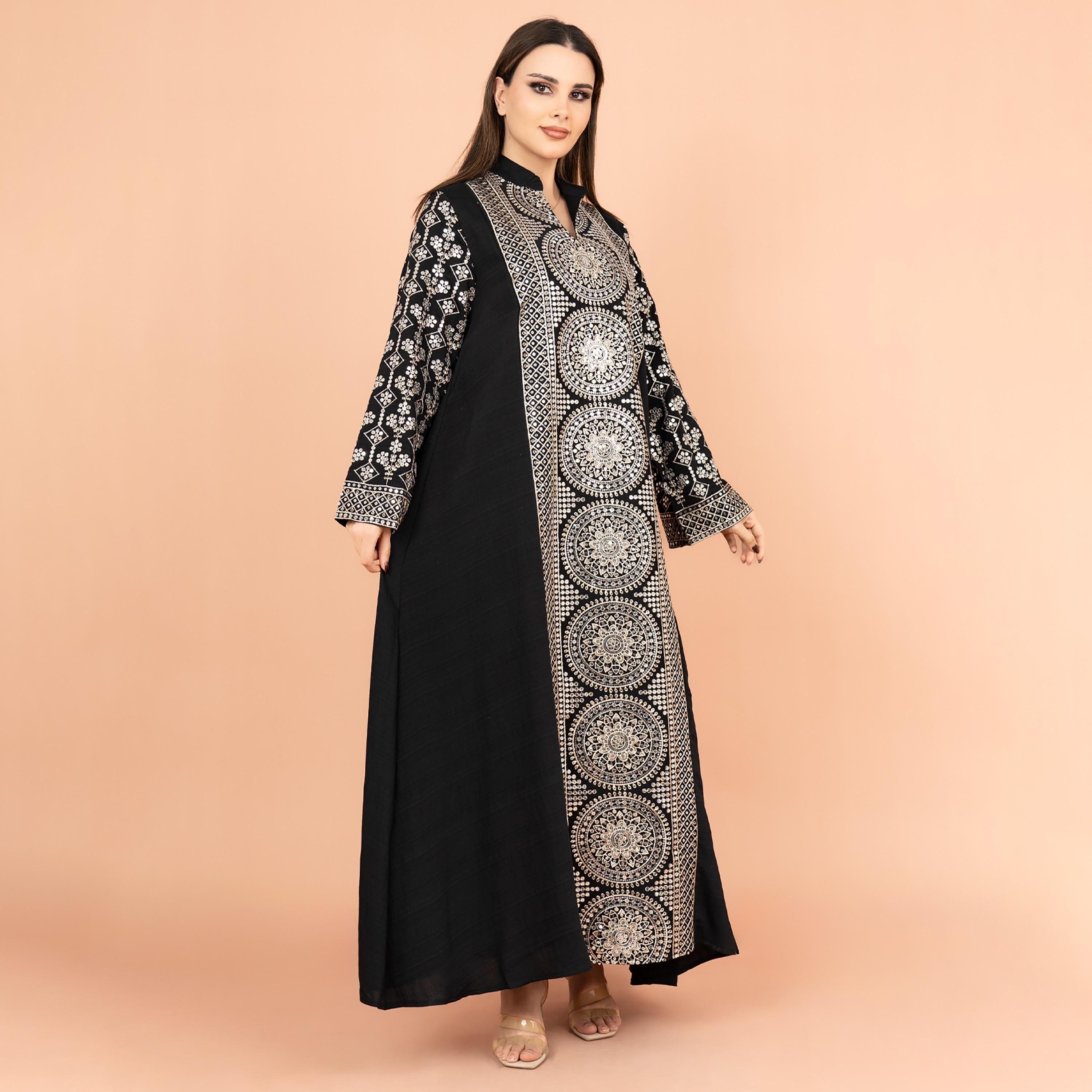 جلابية نسائية عصرية مطرزة بالترتر وياقة ماندرين من إككسا-women-arabicclothing-jalabiyas-image-3