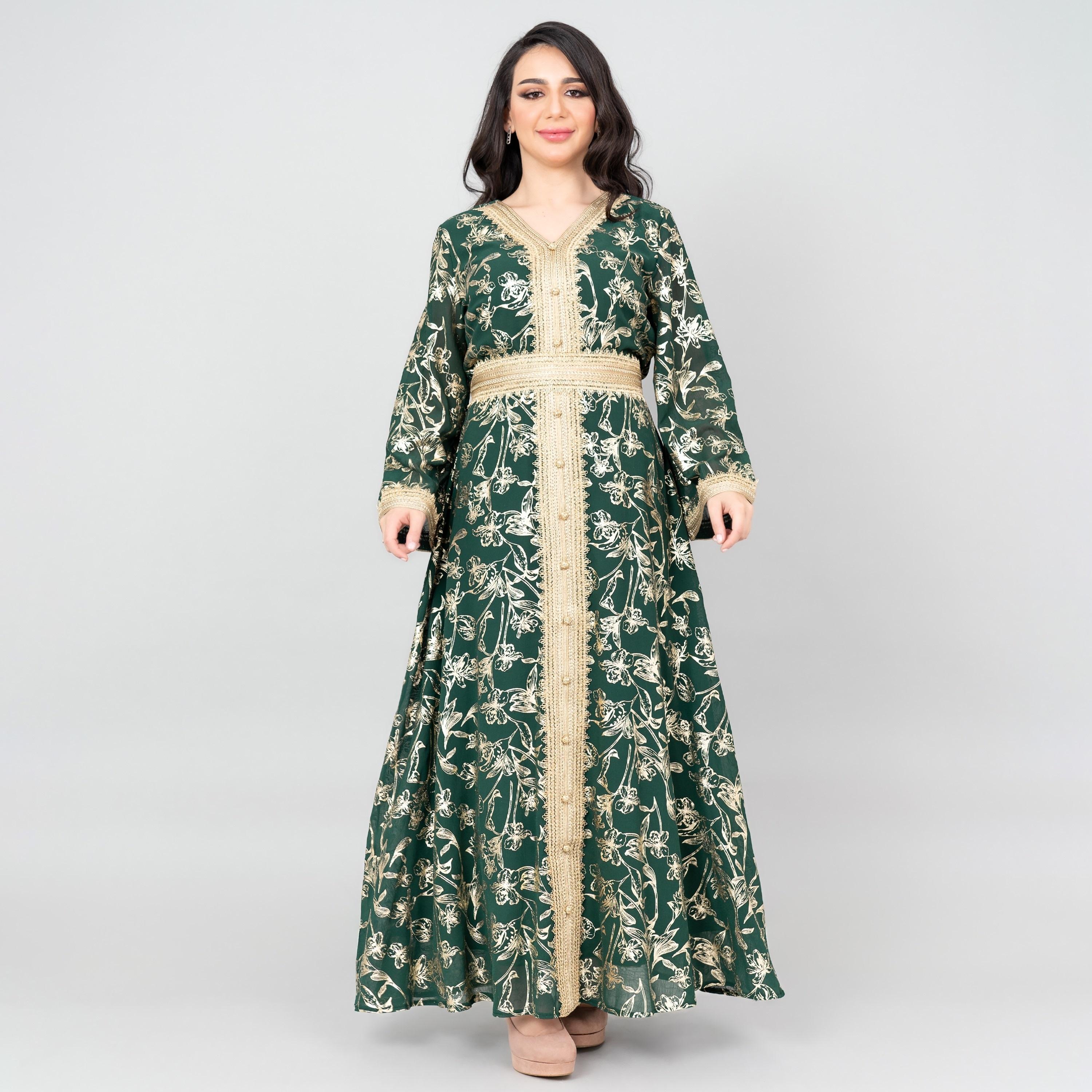IKKXA Flared Sleeves Lace and Printed Women's Jalabiya-women-arabicclothing-jalabiyas-image-1