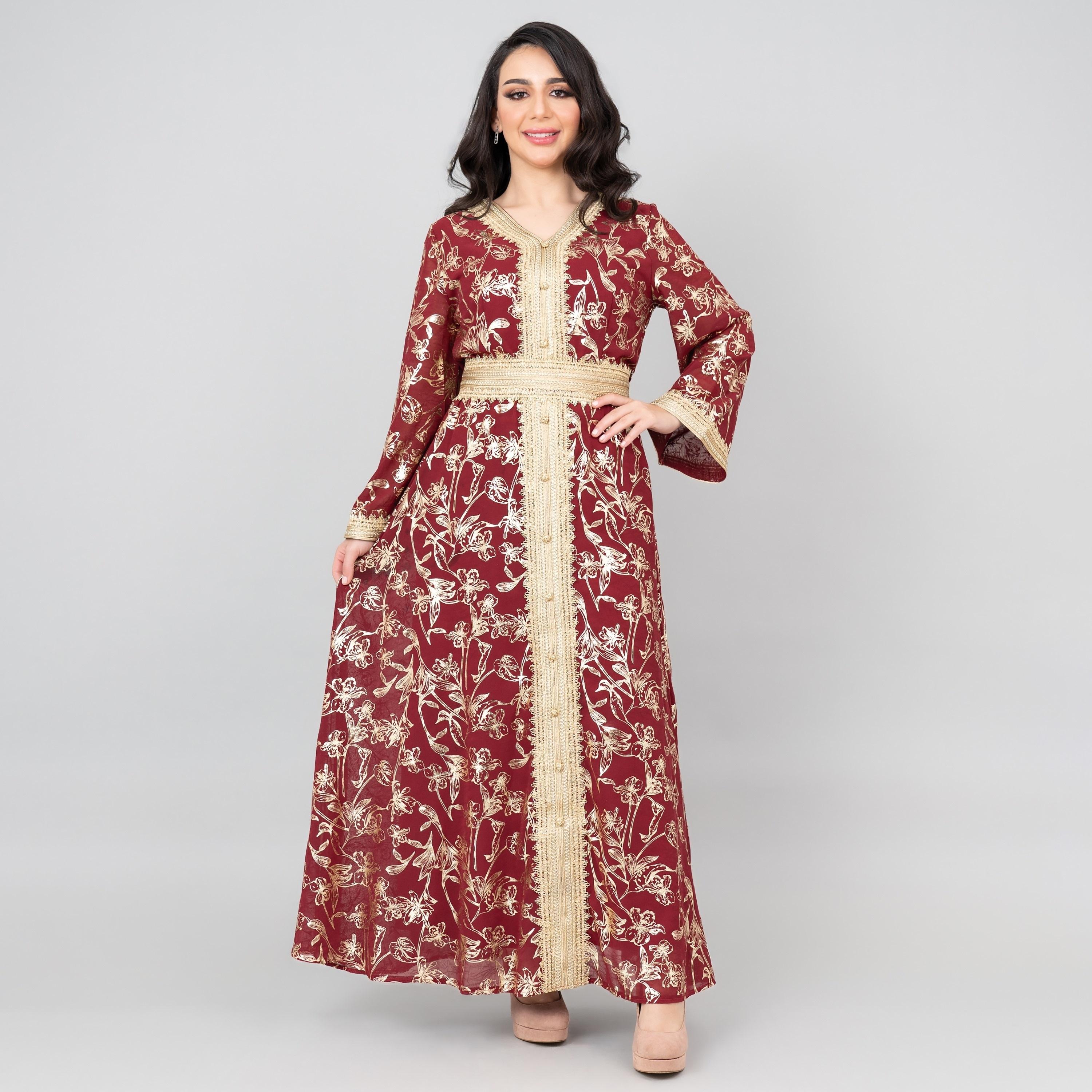 جلابية نسائية بأكمام واسعة من الدانتيل ومطبوعة من إككسا-women-arabicclothing-jalabiyas-image-1