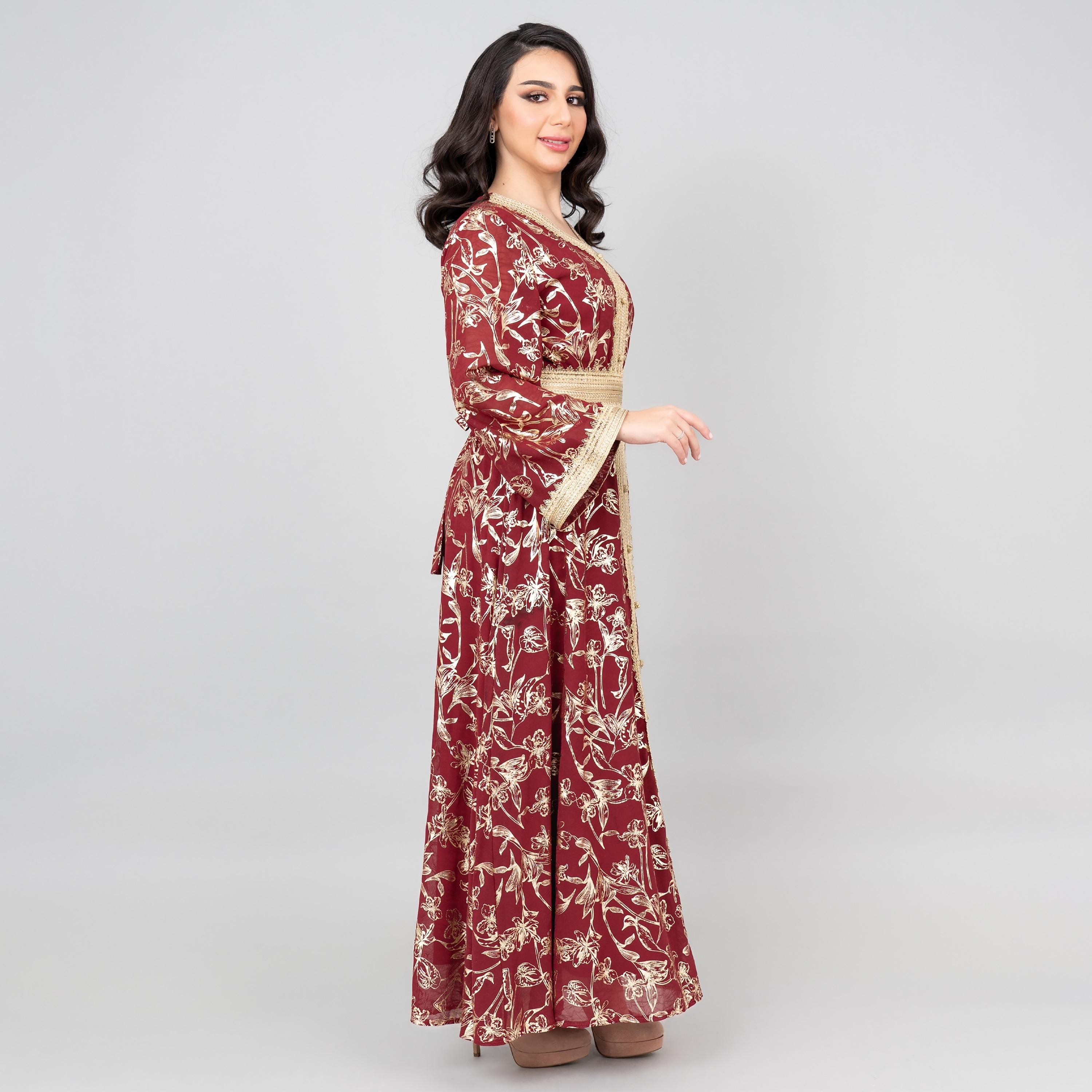 جلابية نسائية بأكمام واسعة من الدانتيل ومطبوعة من إككسا-women-arabicclothing-jalabiyas-image-3