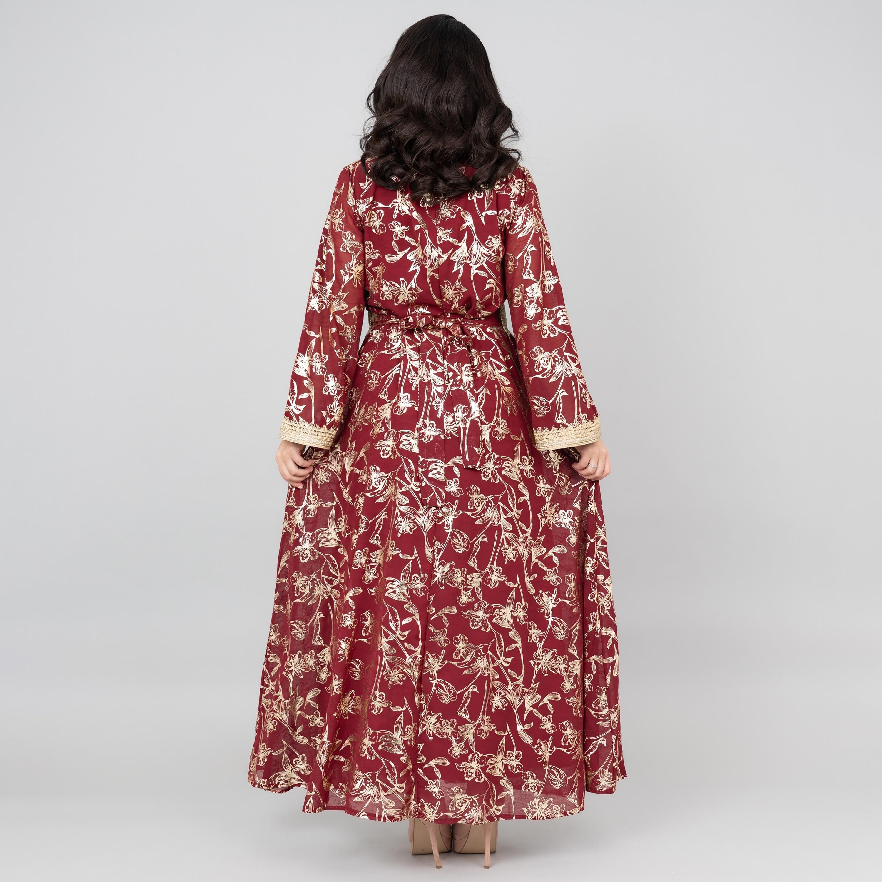 جلابية نسائية بأكمام واسعة من الدانتيل ومطبوعة من إككسا-women-arabicclothing-jalabiyas-image-4
