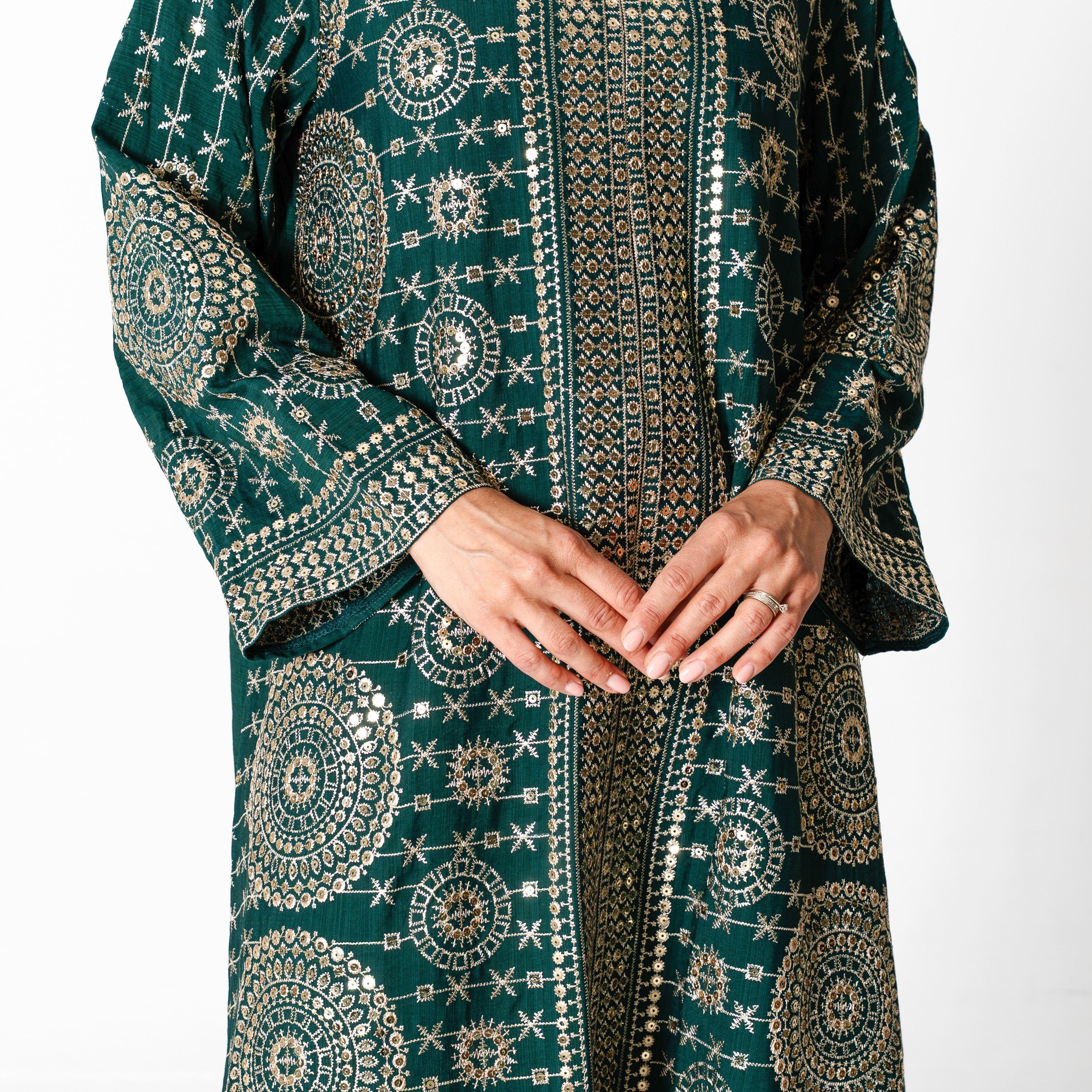 IKKXA Embroidered & Sequined Wide Sleeves Women's Evening Jalabiya-women-arabicclothing-jalabiyas-image-2