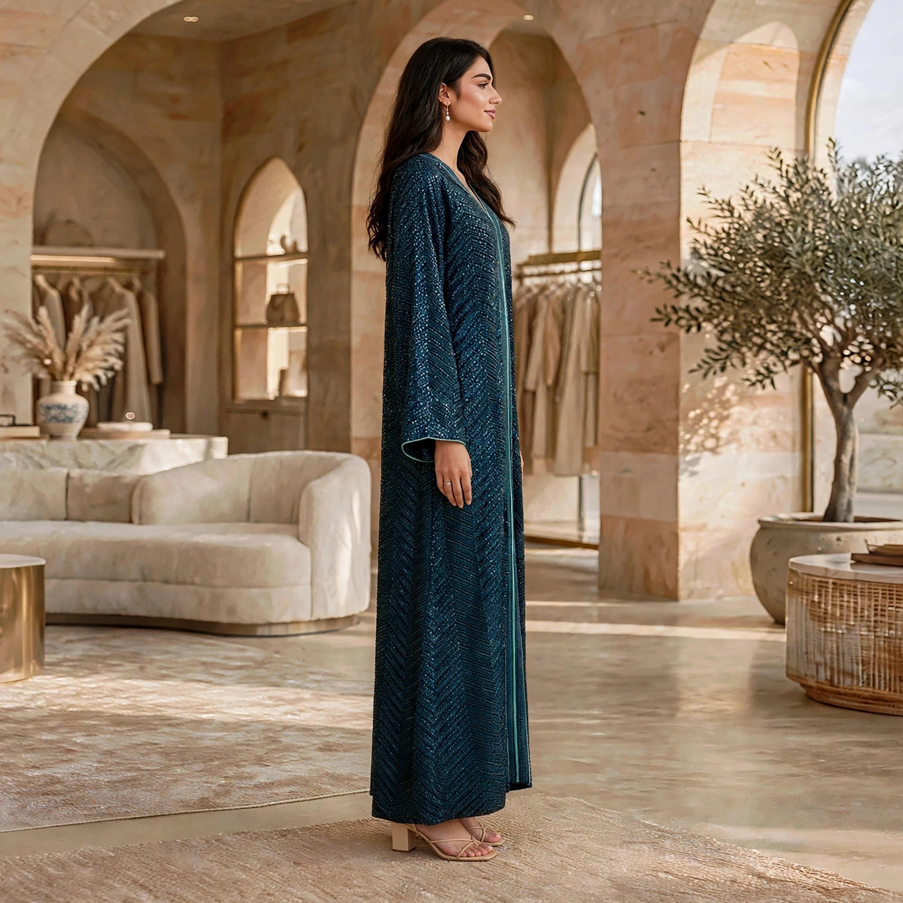 IKKXA Geometric Embroidered Flared Sleeves Women's Jalabiya-women-arabicclothing-jalabiyas-image-3
