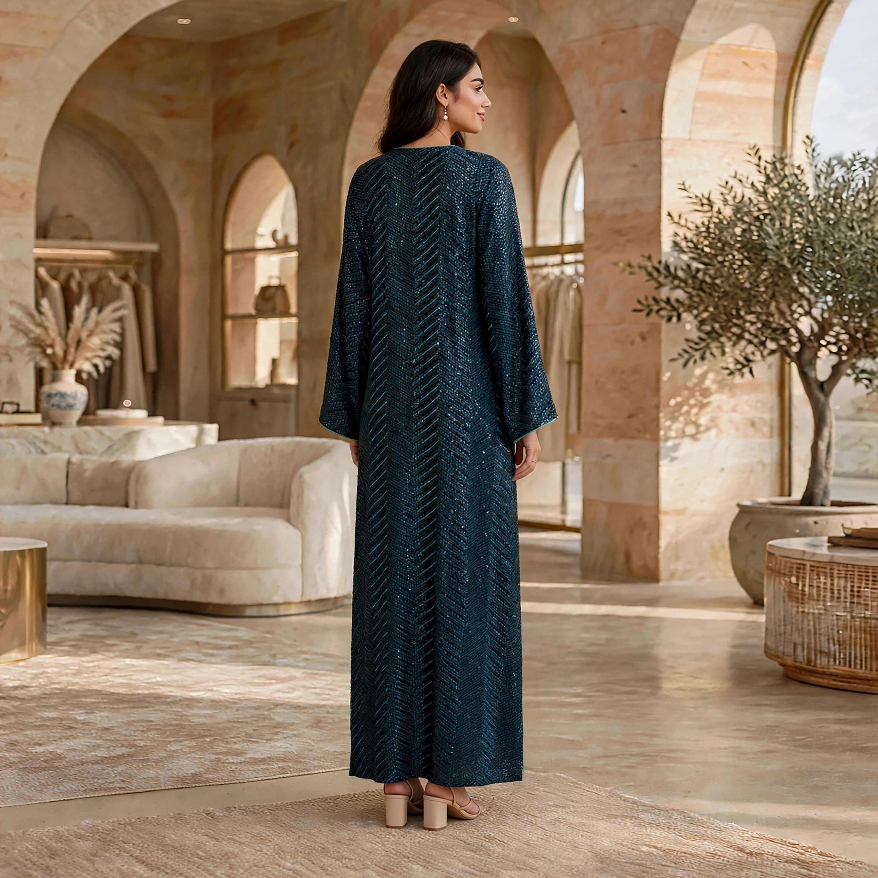 IKKXA Geometric Embroidered Flared Sleeves Women's Jalabiya-women-arabicclothing-jalabiyas-image-5