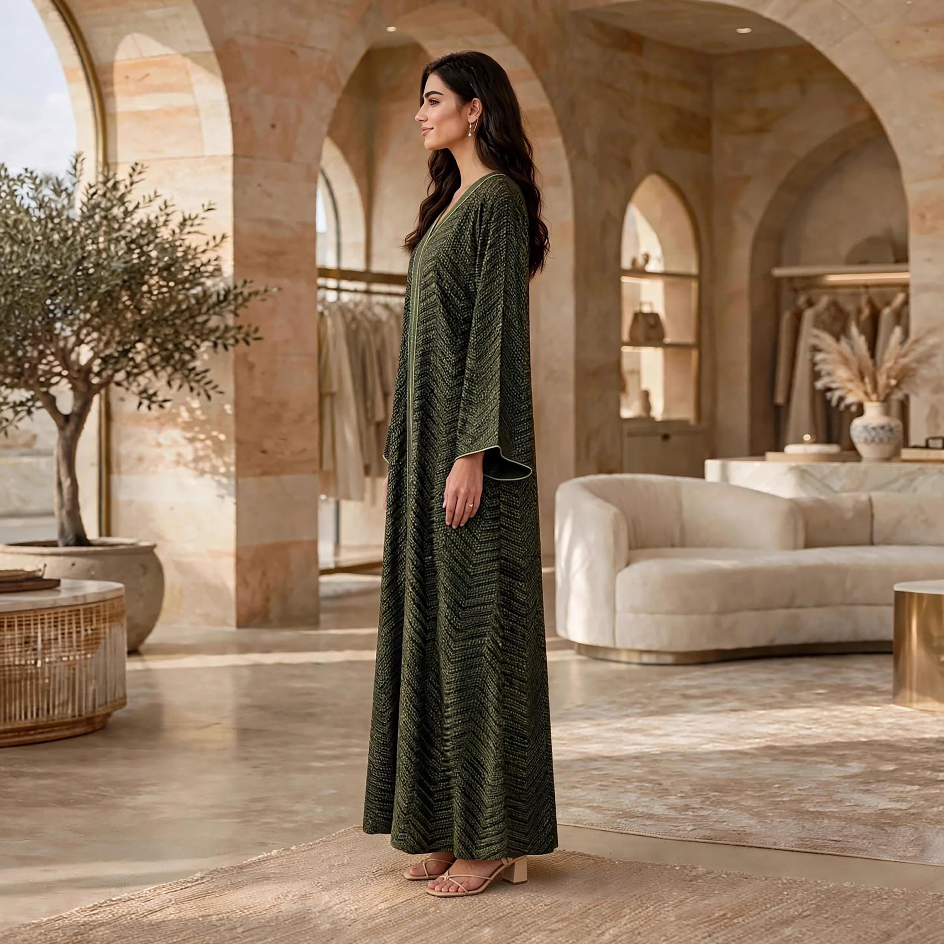 جلابية حريمي بتطريز هندسي وأكمام واسعة تتسع تدريجياً من إيكسا-women-arabicclothing-jalabiyas-image-4