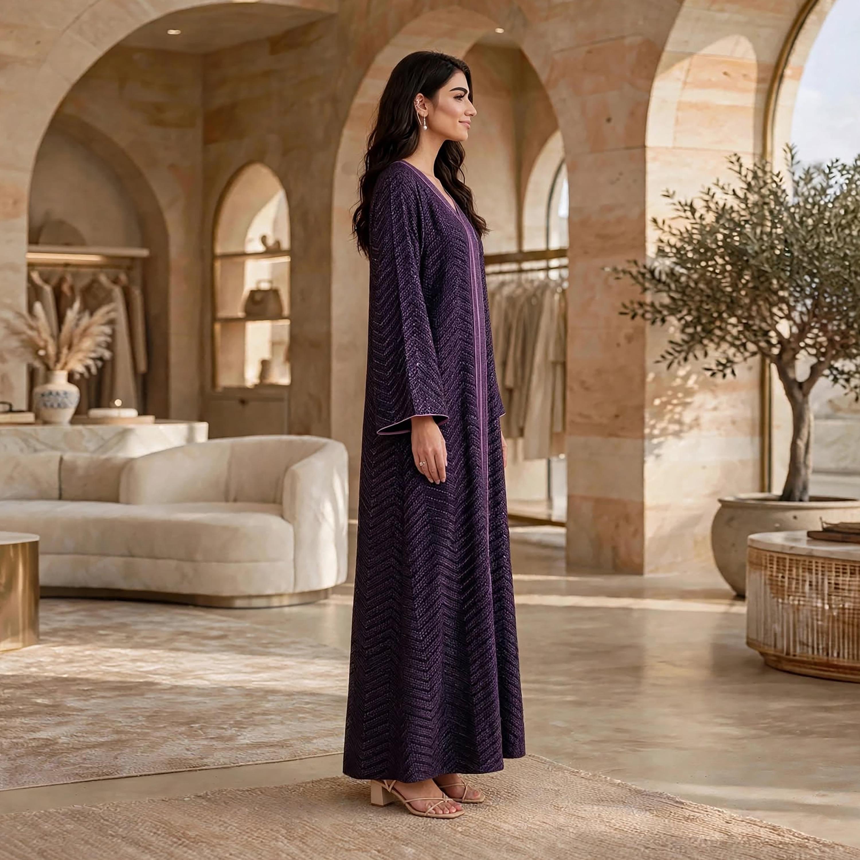 جلابية حريمي بتطريز هندسي وأكمام واسعة تتسع تدريجياً من إيكسا-women-arabicclothing-jalabiyas-image-13